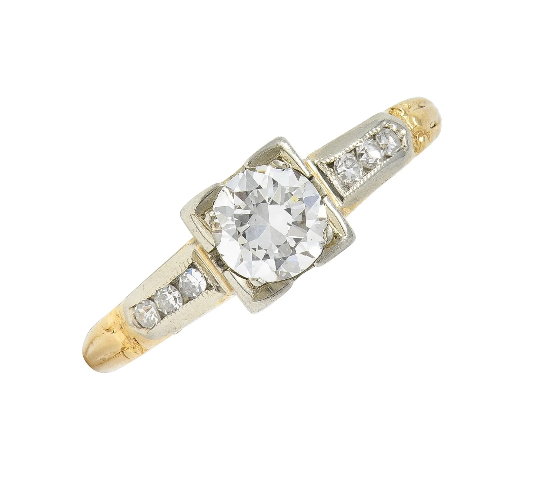Retro Old European Cut Diamond 14 Karat Two-Tone Gold Vintage Engagement Ring - Image 9