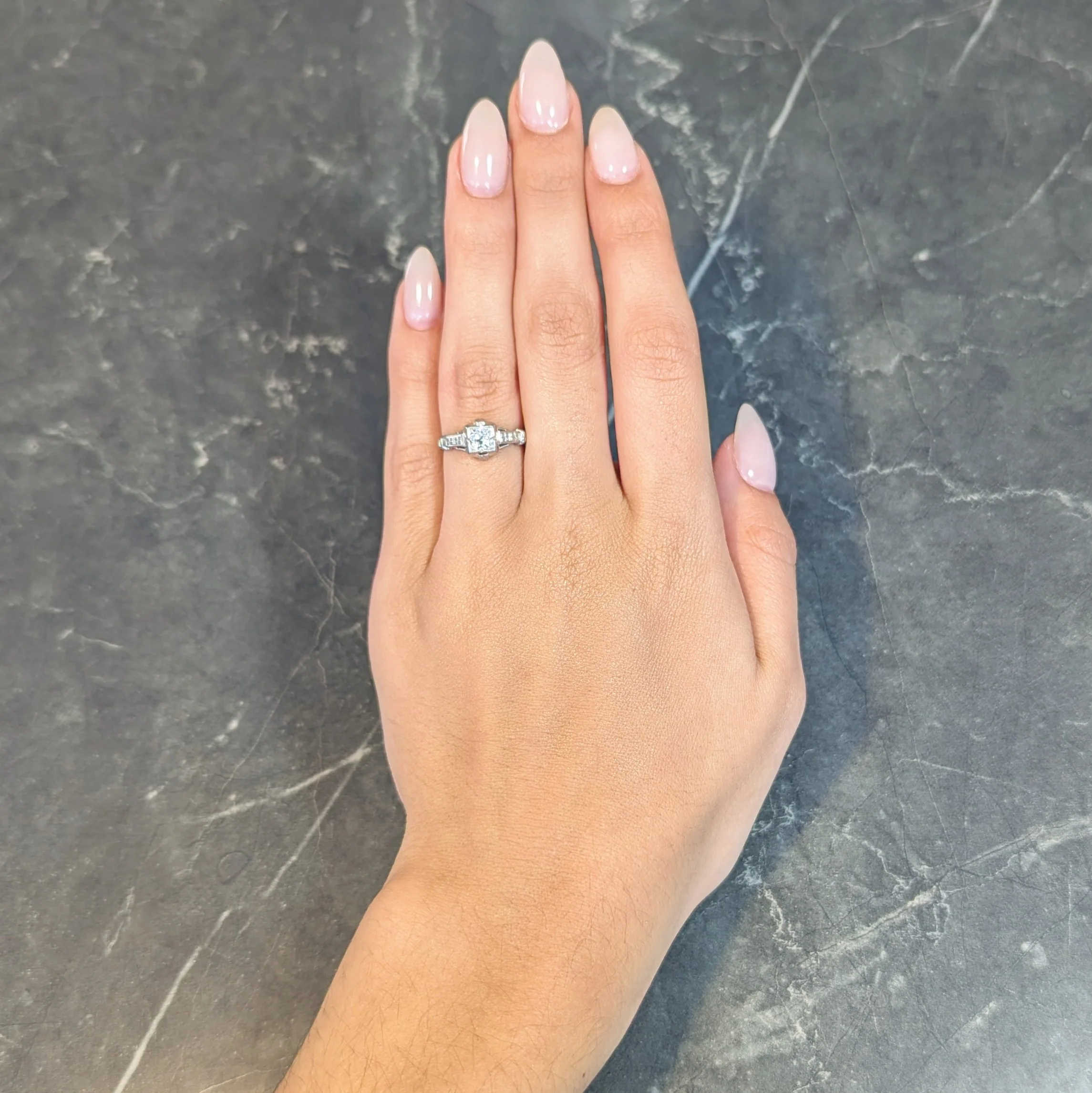 Retro Old European Diamond 18 Karat White Gold Orange Blossom Vintage Engagement Ring - Image 13
