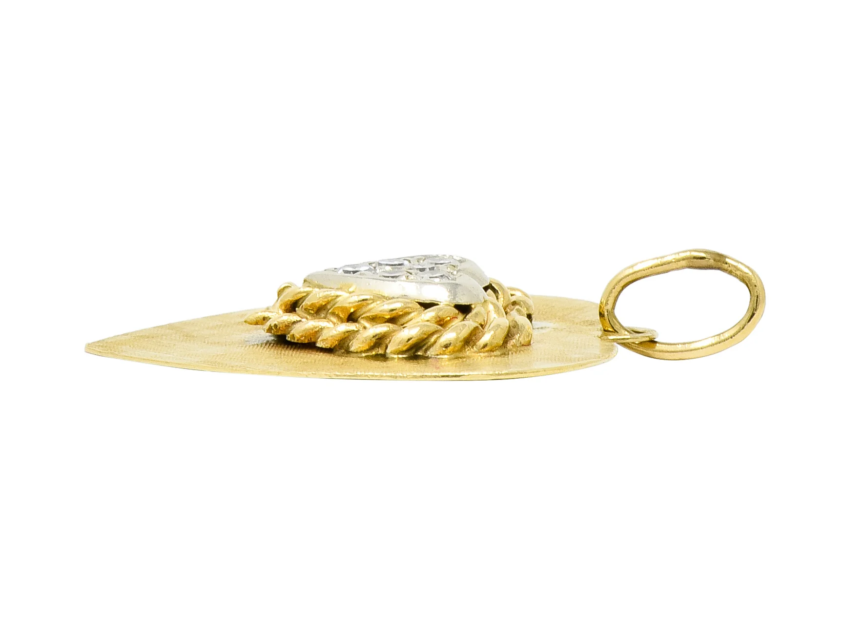 Retro Pave Diamond Platinum-Topped 14 Karat Gold Heart Charm - Image 7