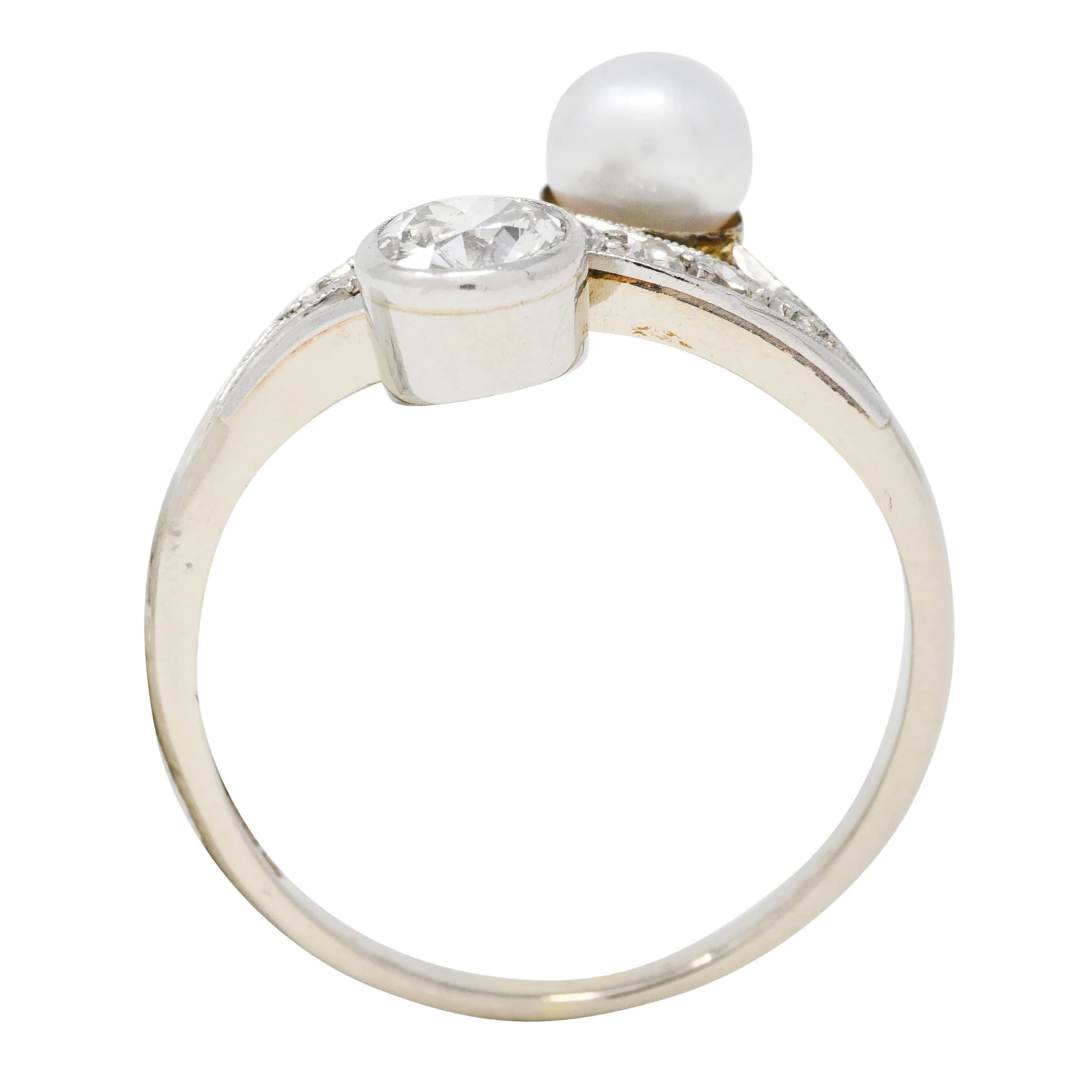 Retro Pearl Diamond 14 Karat White Gold Toi Et Moi Ring - Image 7