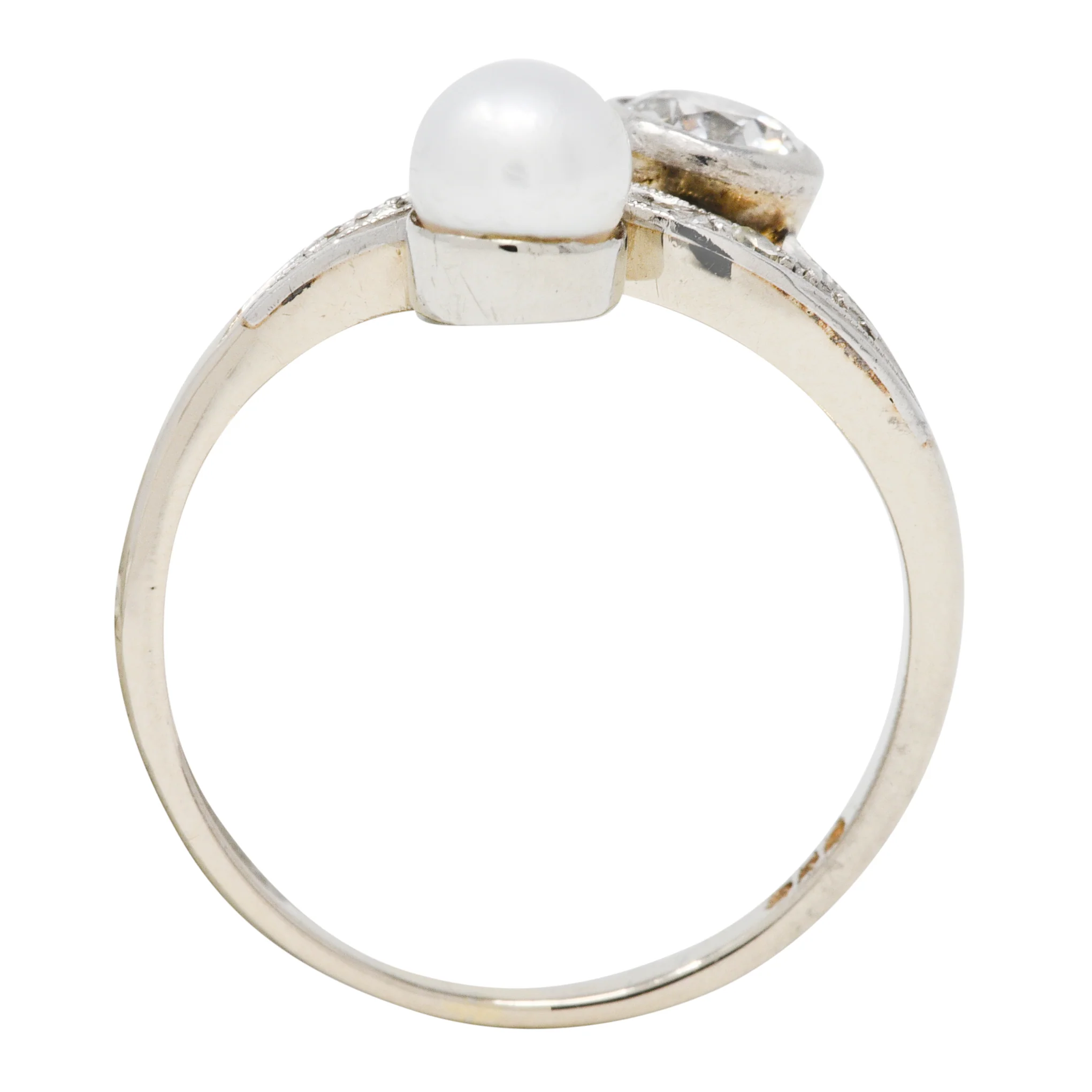 Retro Pearl Diamond 14 Karat White Gold Toi Et Moi Ring - Image 8