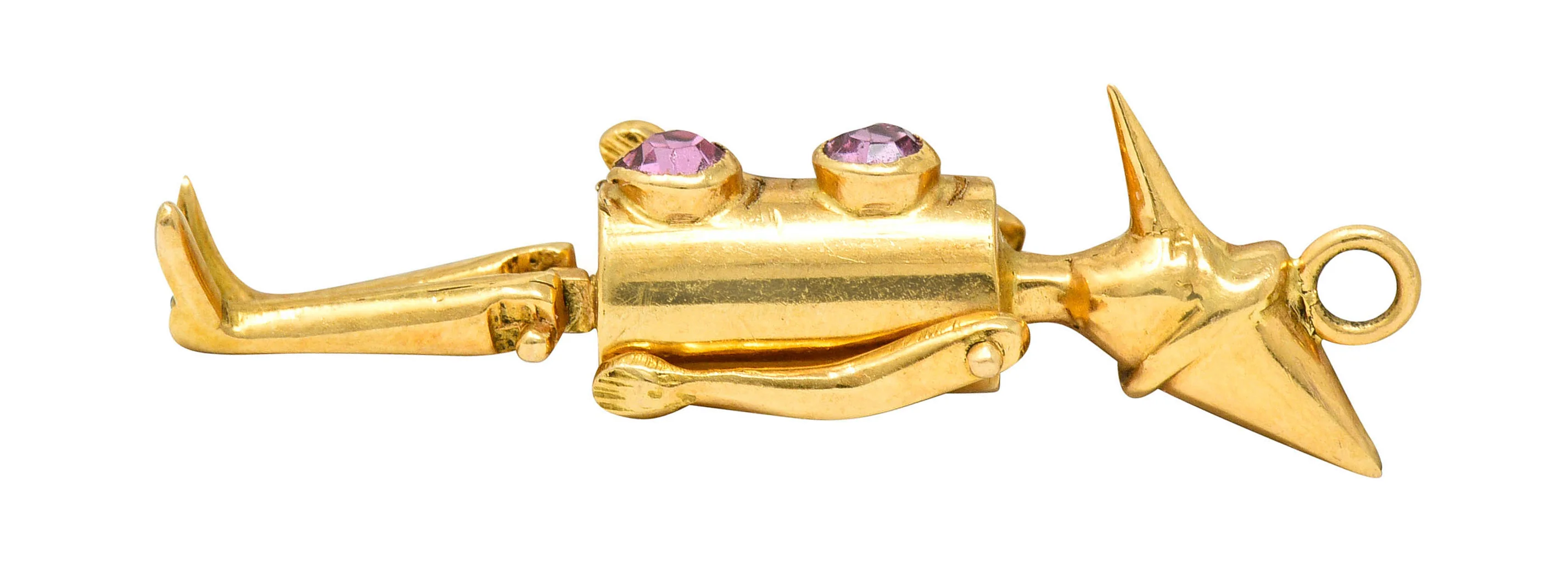 Retro Pink Sapphire 18 Karat Gold Articulated Pinocchio Charm - Image 10