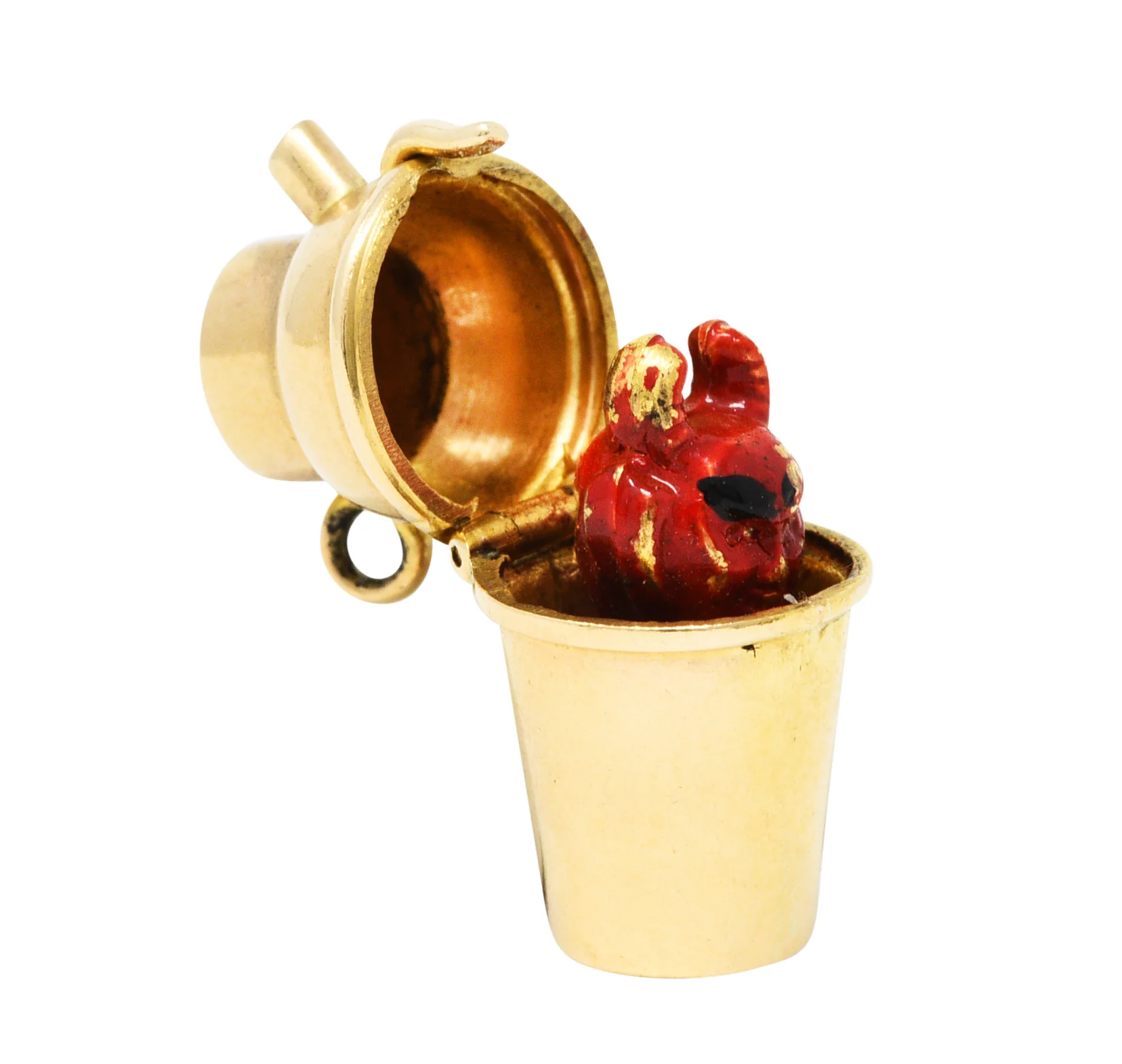 Retro Red Enamel 14 Karat Gold Devil Martini Shaker Charm - Image 5