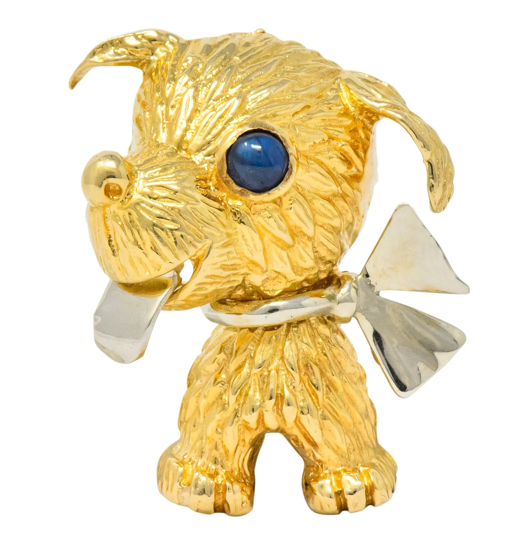 Retro Sapphire 14 Karat Two-Tone Gold Puppy Dog Brooch