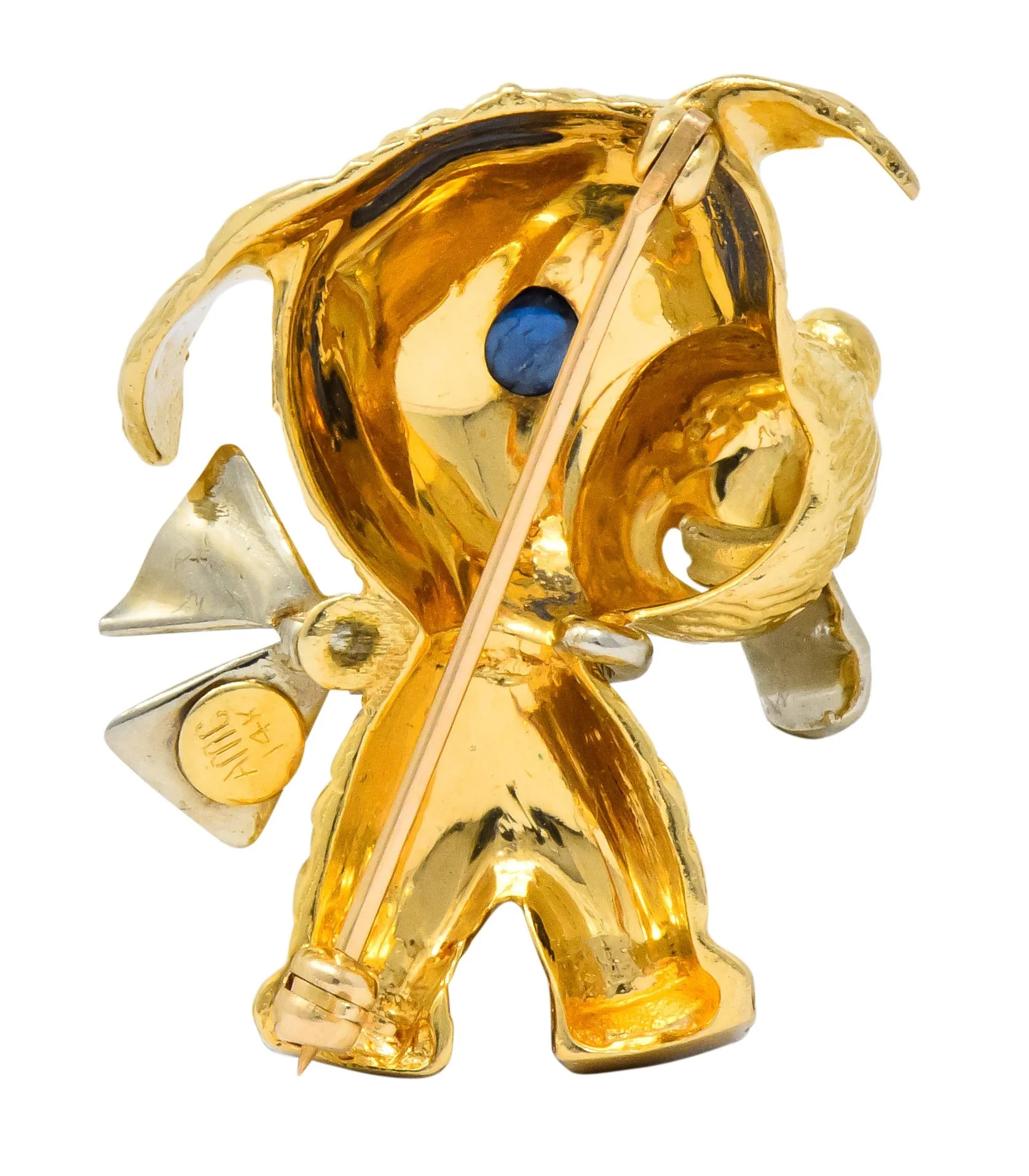 Retro Sapphire 14 Karat Two-Tone Gold Puppy Dog Brooch - Image 3