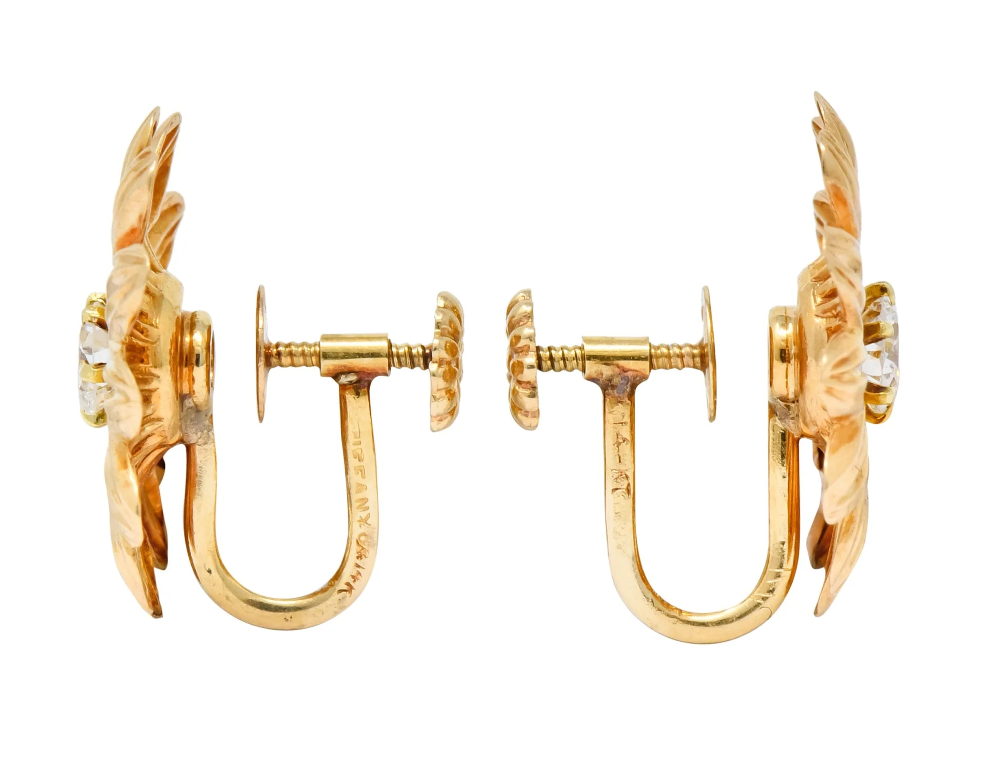 Retro Tiffany & Co. 0.52 CTW Diamond 14 Karat Gold Flower Screw Back Earrings - Image 4