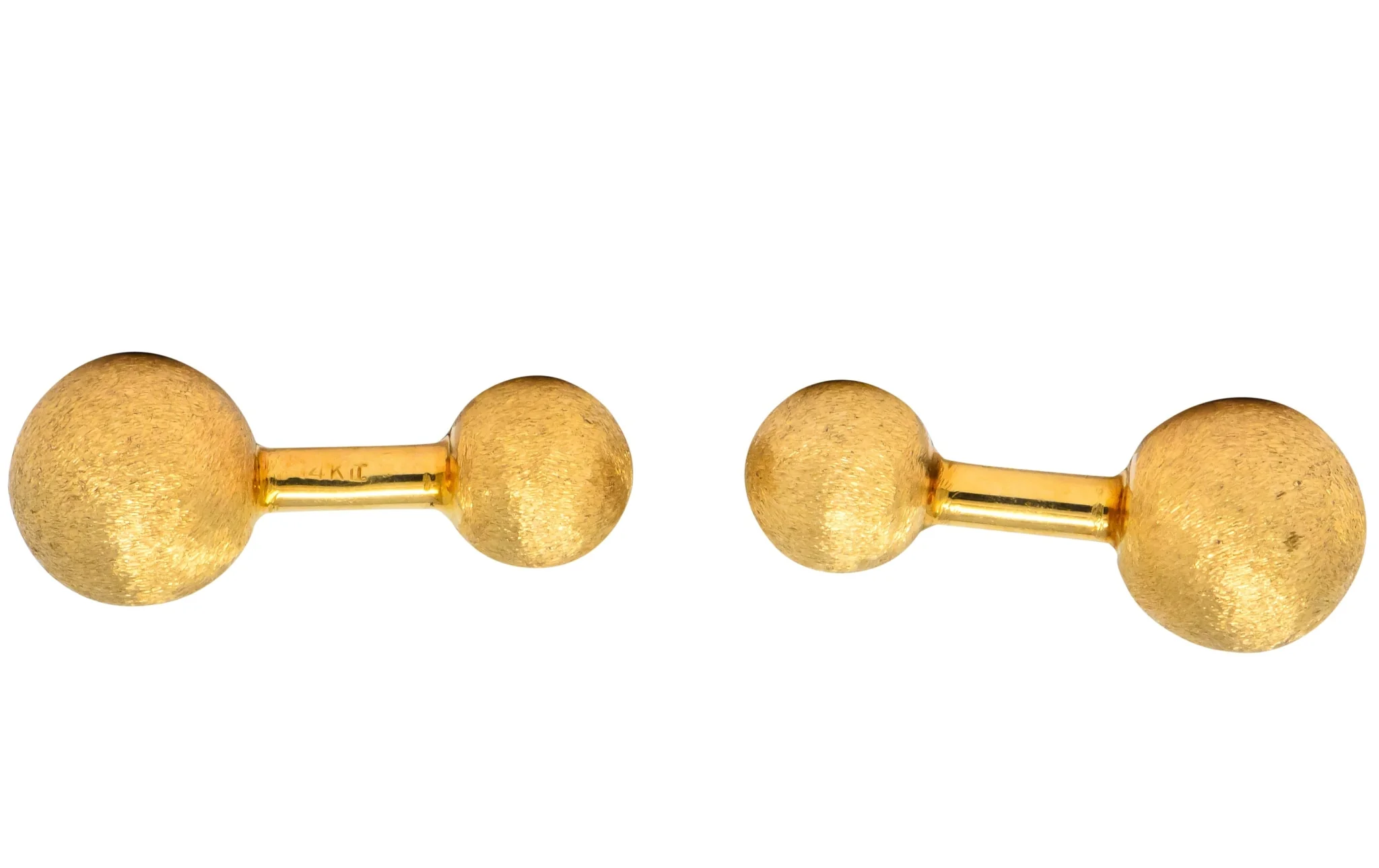Retro Tiffany & Co. 14 Karat Gold Brushed Ball Men's Cufflinks - Image 7