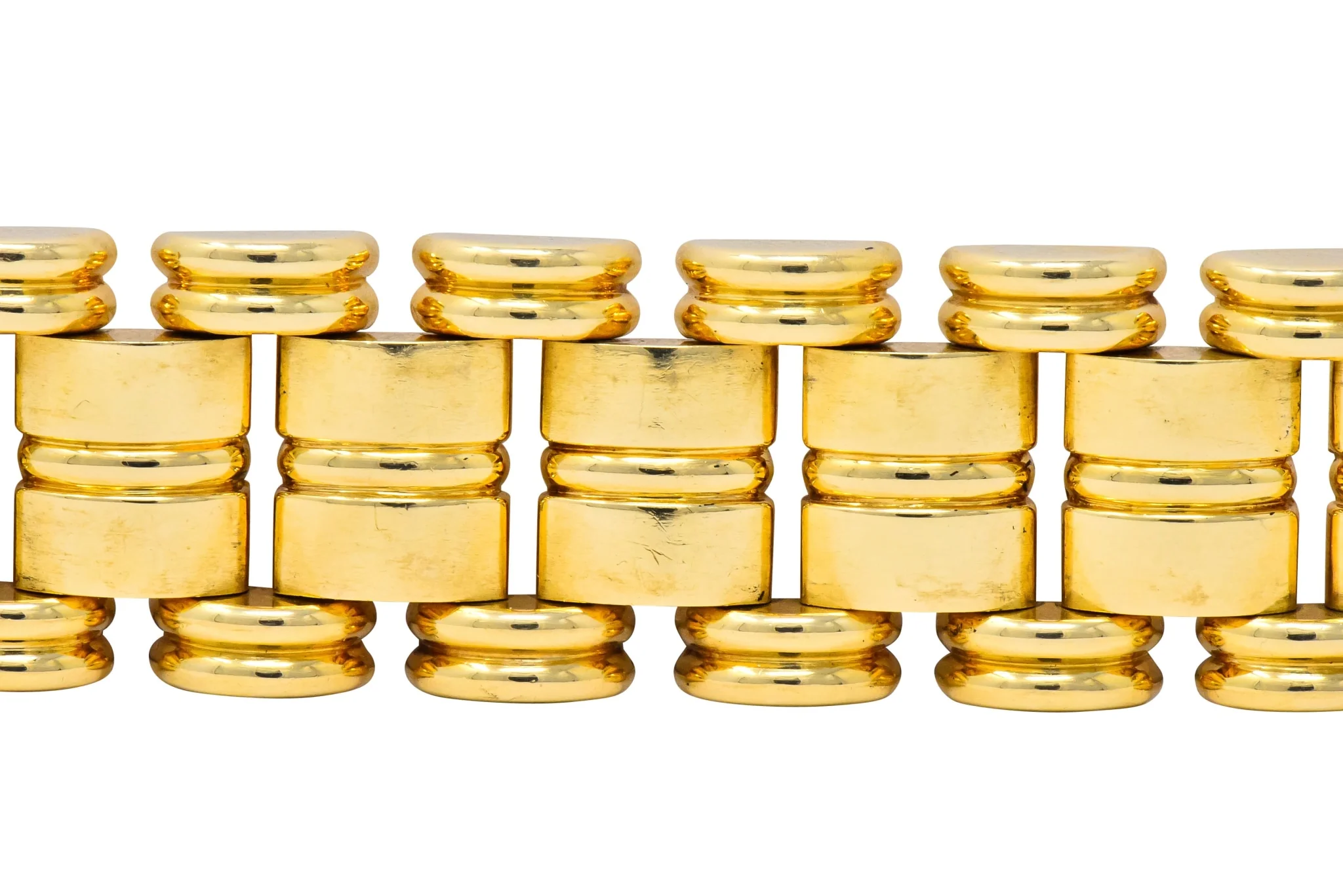 Retro Tiffany & Co. 14 Karat Gold Substantial Wide Ribbed Link Bracelet - Image 2