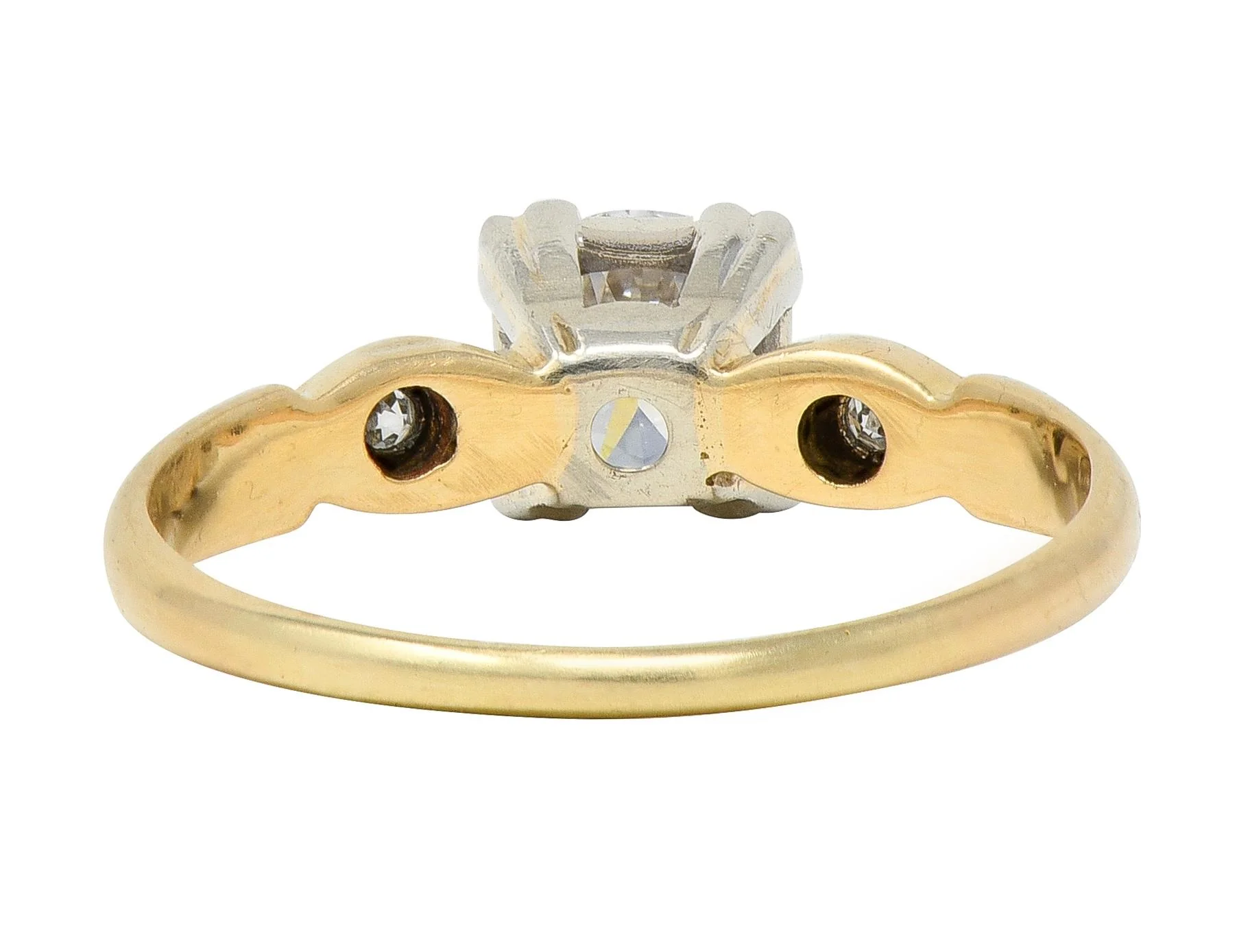 Retro Transitional Cut Diamond 14 Karat Two-Tone Yellow Gold Vintage Engagement Ring - Image 3