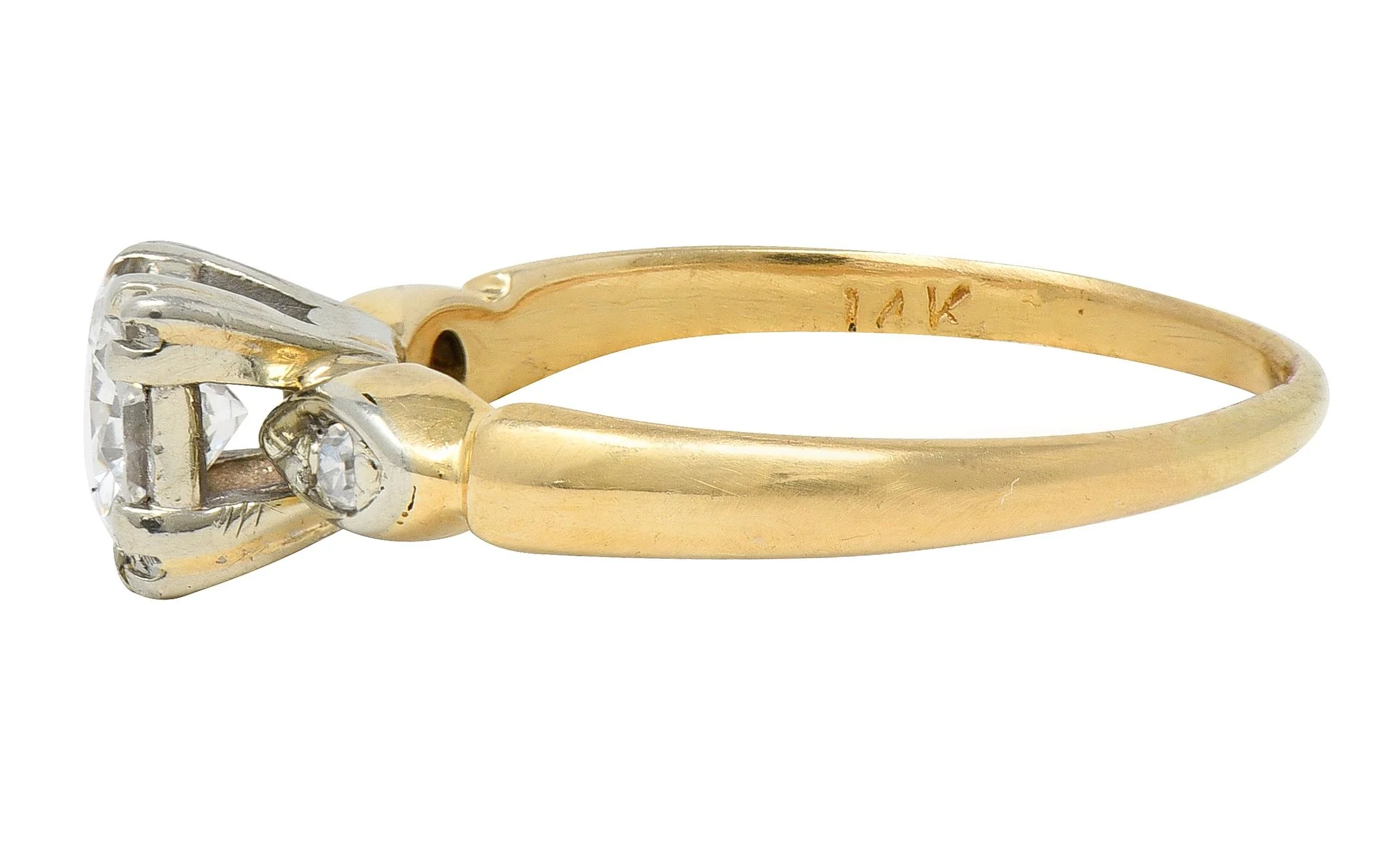 Retro Transitional Cut Diamond 14 Karat Two-Tone Yellow Gold Vintage Engagement Ring - Image 4