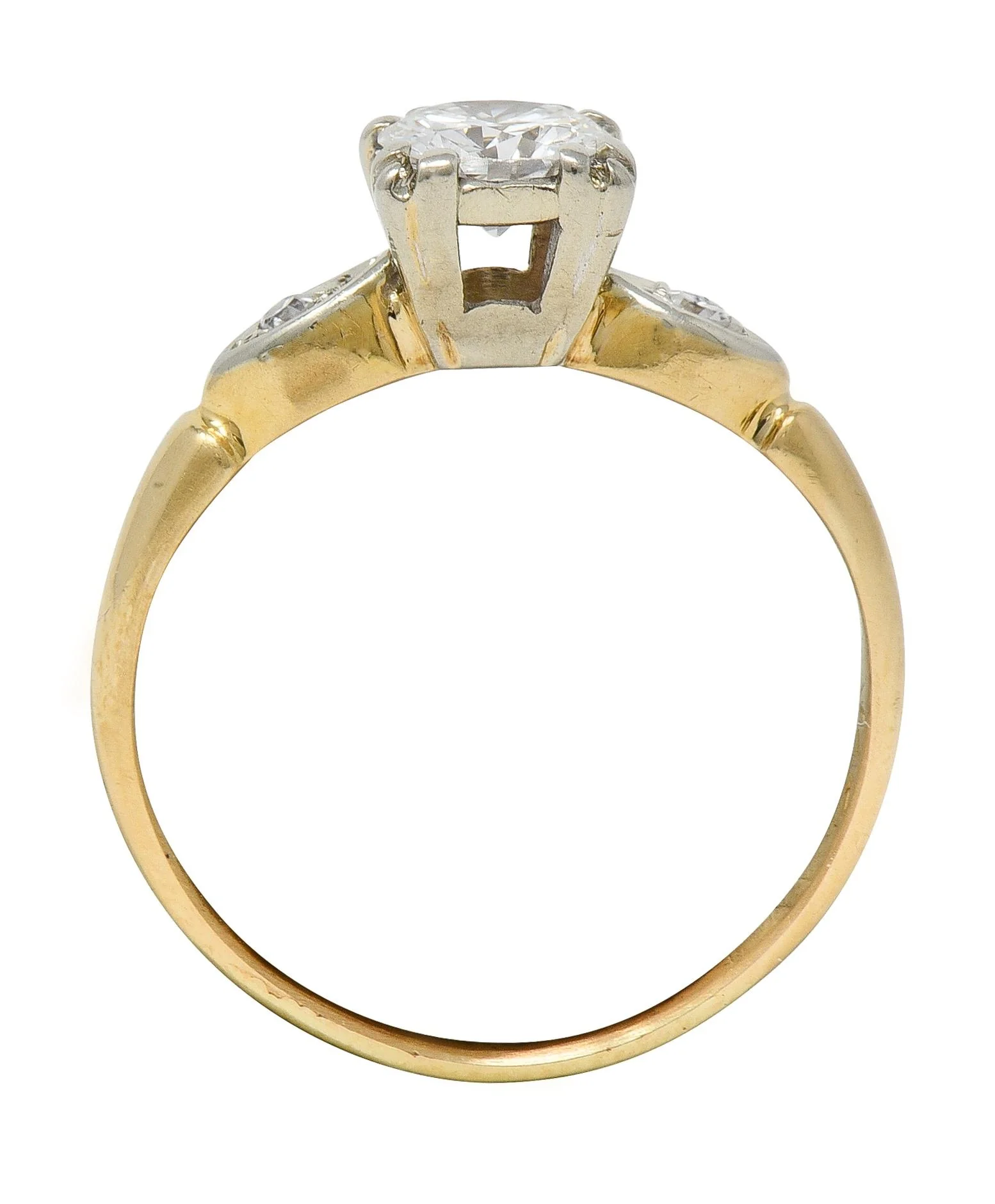 Retro Transitional Cut Diamond 14 Karat Two-Tone Yellow Gold Vintage Engagement Ring - Image 6