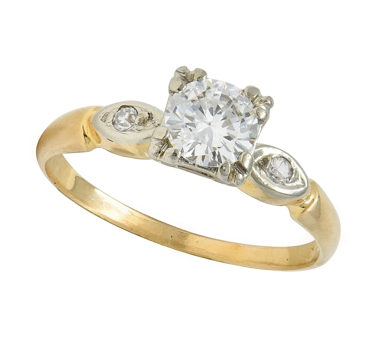 Retro Transitional Cut Diamond 14 Karat Two-Tone Yellow Gold Vintage Engagement Ring - Image 7