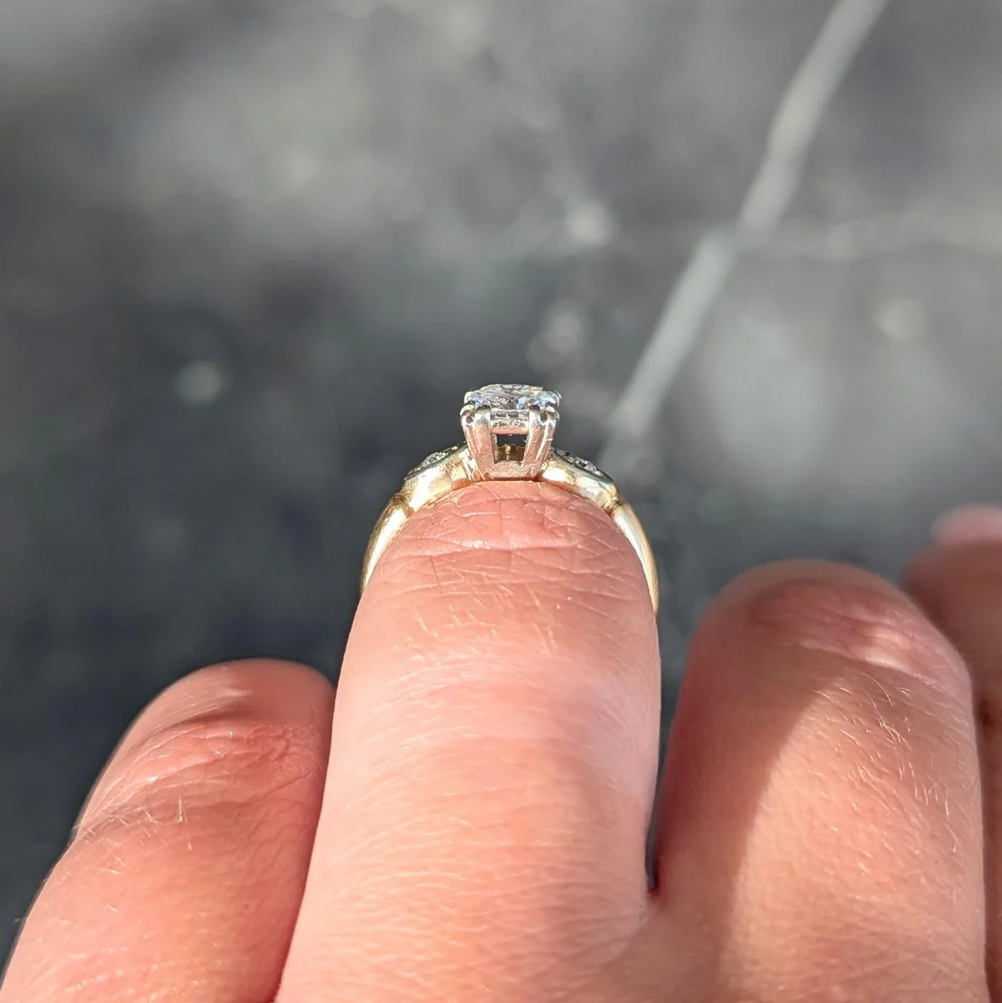 Retro Transitional Cut Diamond 14 Karat Two-Tone Yellow Gold Vintage Engagement Ring - Image 9