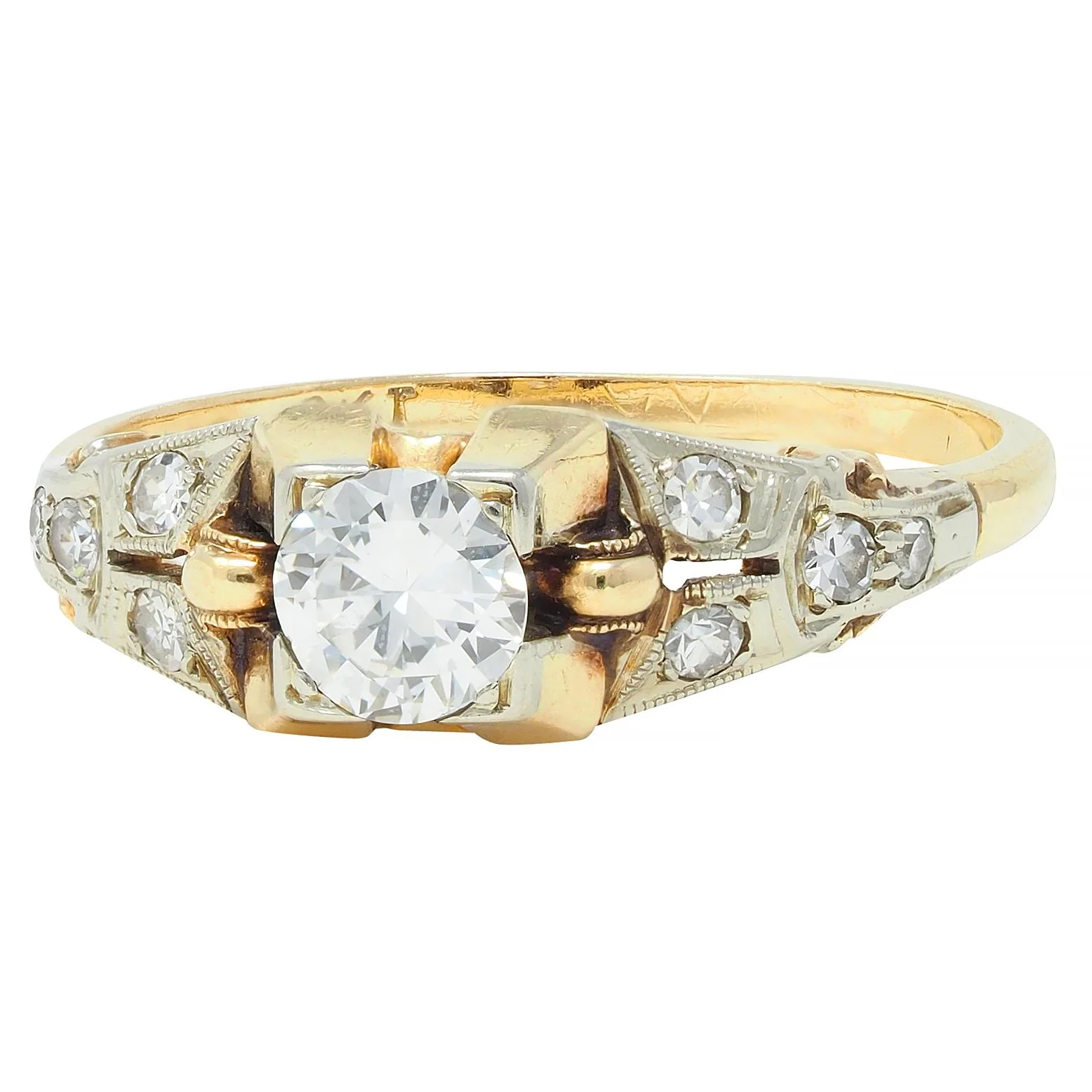 Retro Transitional Diamond 18 Karat Two-Tone Gold Vintage Engagement Ring - Image 5
