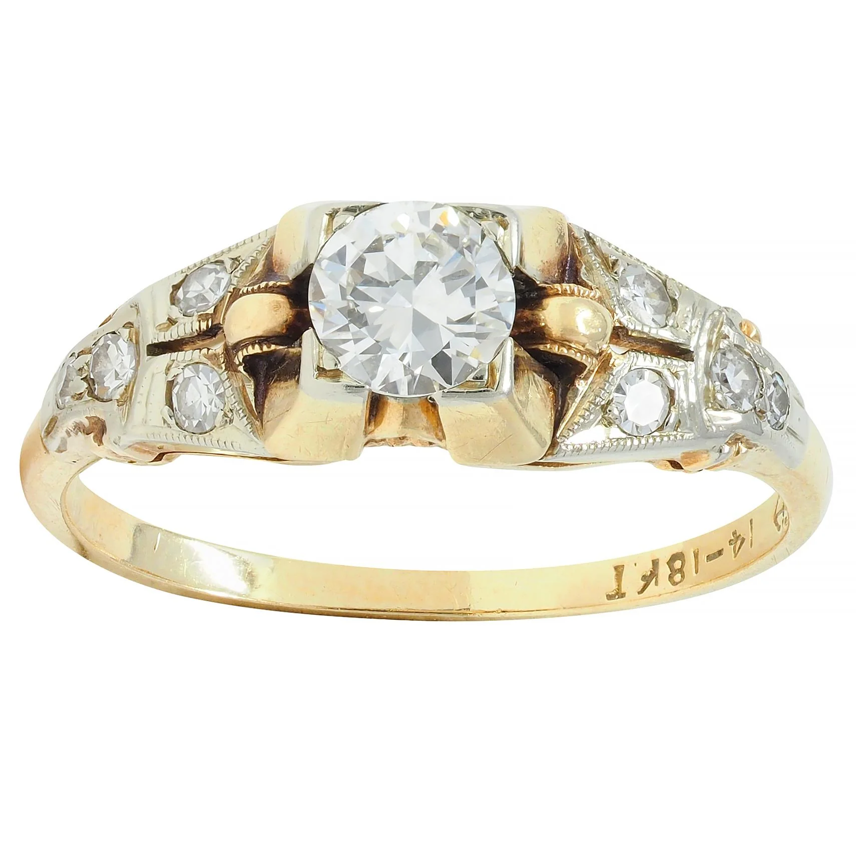 Retro Transitional Diamond 18 Karat Two-Tone Gold Vintage Engagement Ring - Image 7