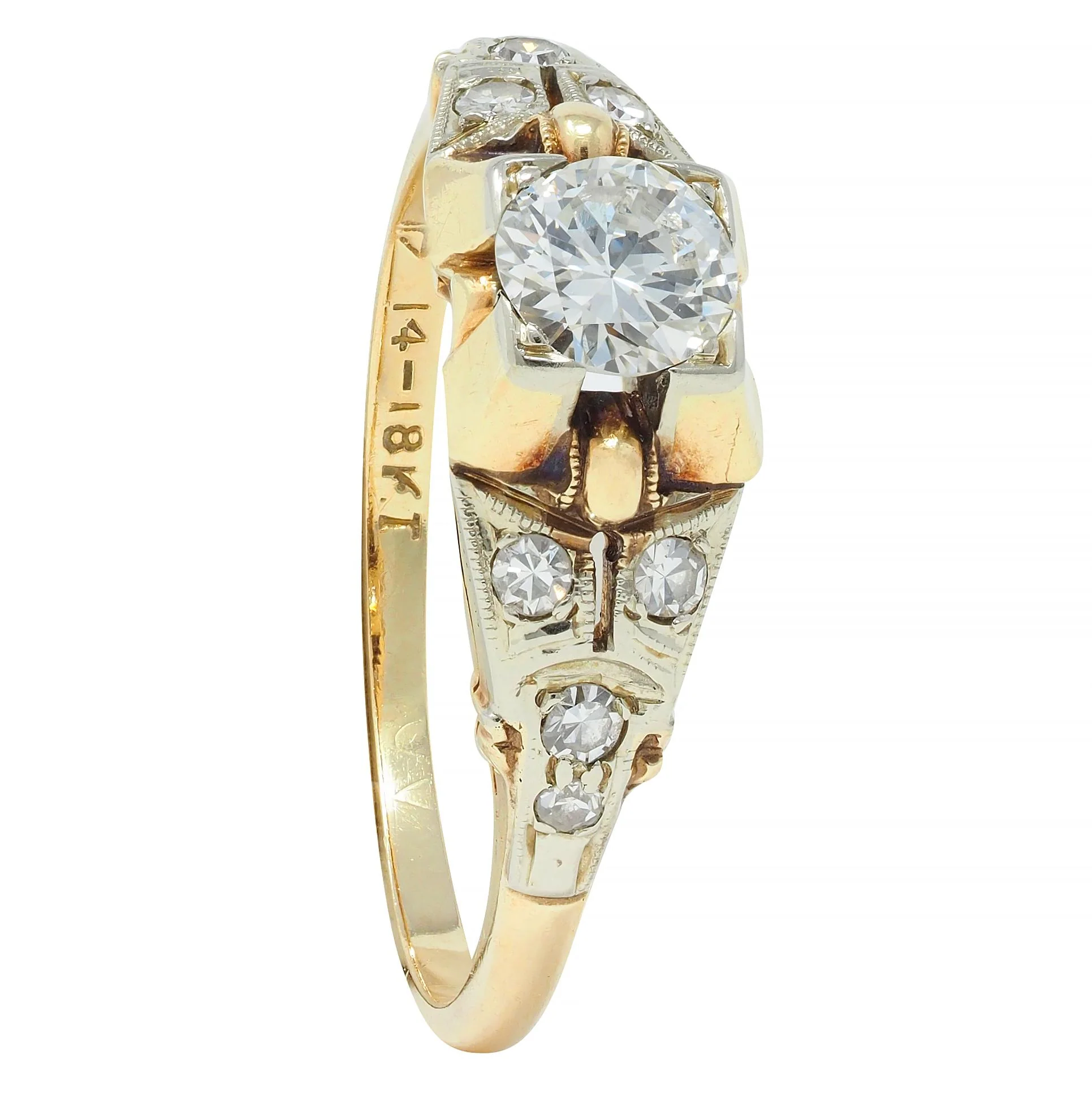 Retro Transitional Diamond 18 Karat Two-Tone Gold Vintage Engagement Ring - Image 9