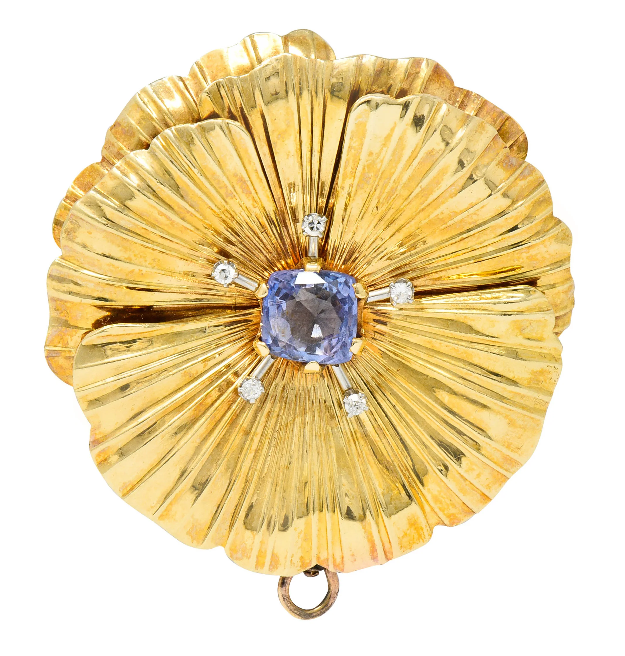 Retro Violet Sapphire Diamond 14 Karat Gold Floral Pendant Brooch - Image 2