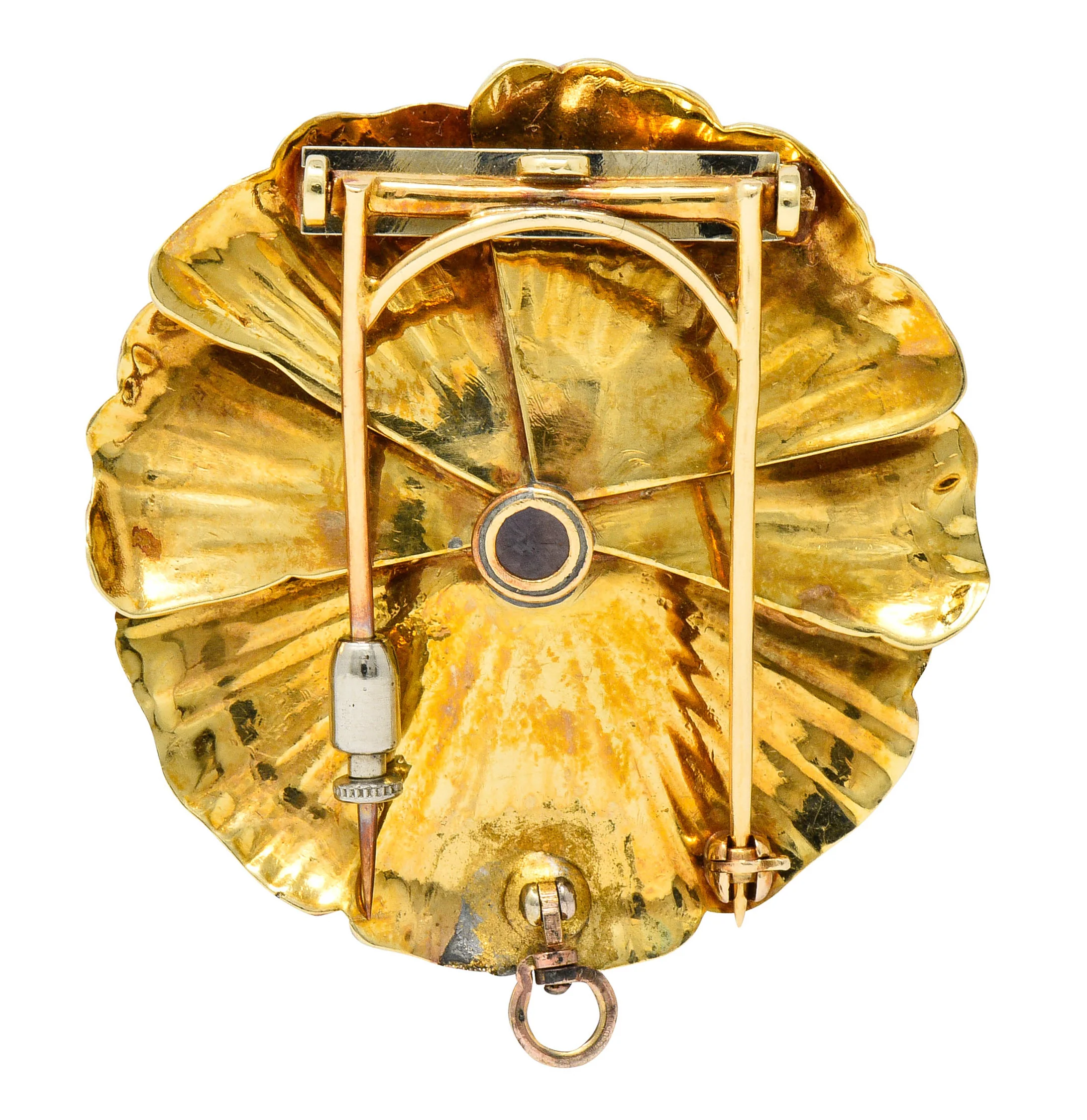 Retro Violet Sapphire Diamond 14 Karat Gold Floral Pendant Brooch - Image 3