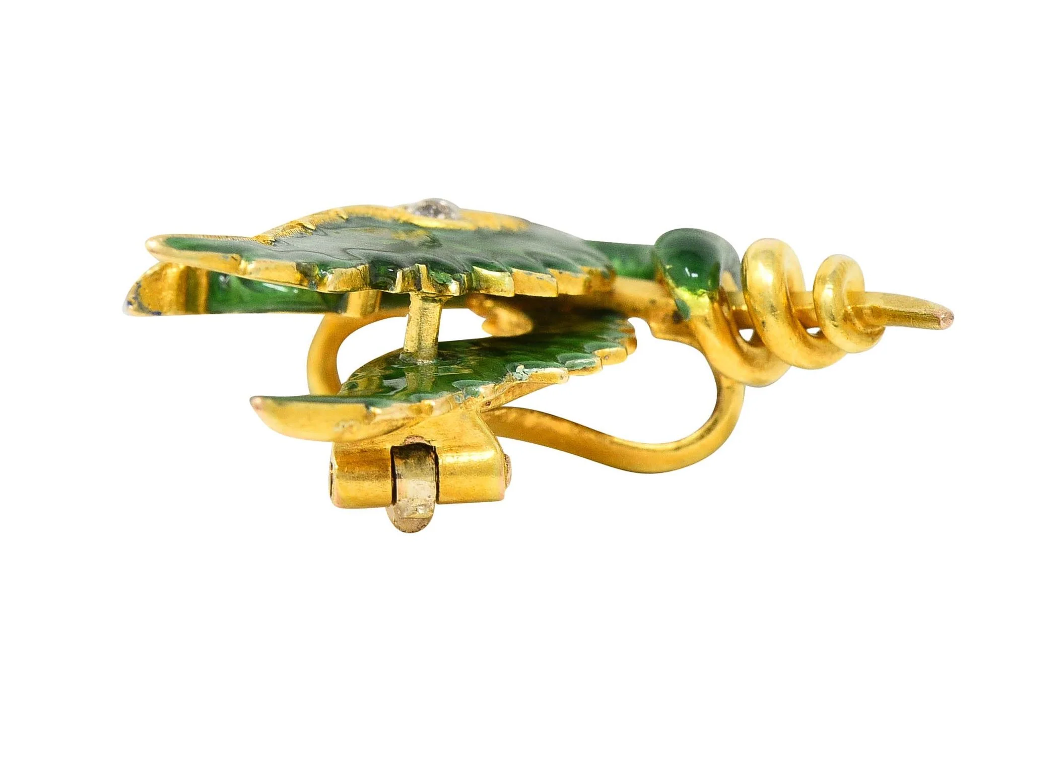 Riker Bros Art Nouveau Diamond Pearl Green Enamel 14K Yellow Gold Dragon Sword Antique Brooch - Image 8
