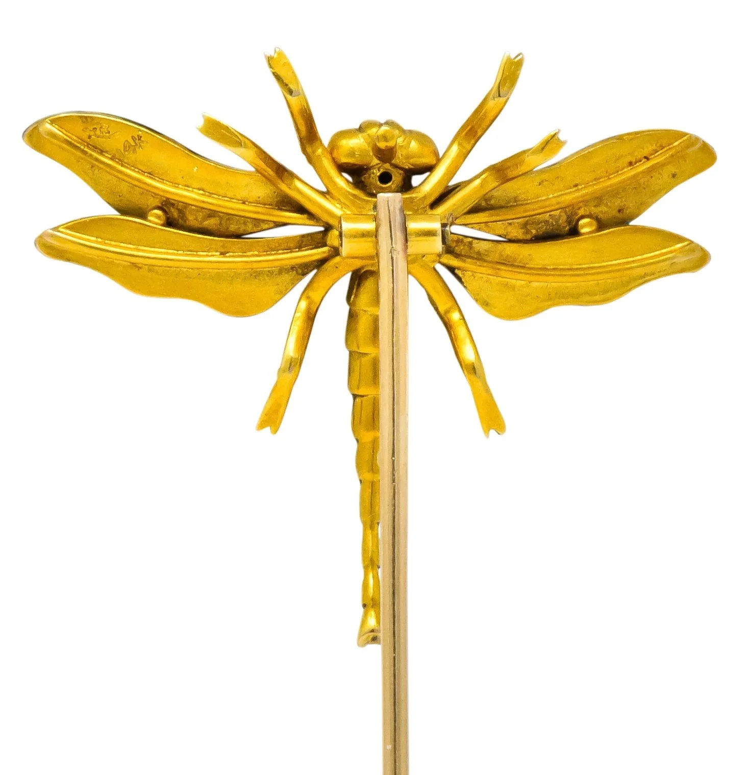 Riker Bros. Art Nouveau Ruby Demantoid Garnet Enamel 14 Karat Gold Dragonfly Stickpin - Image 4