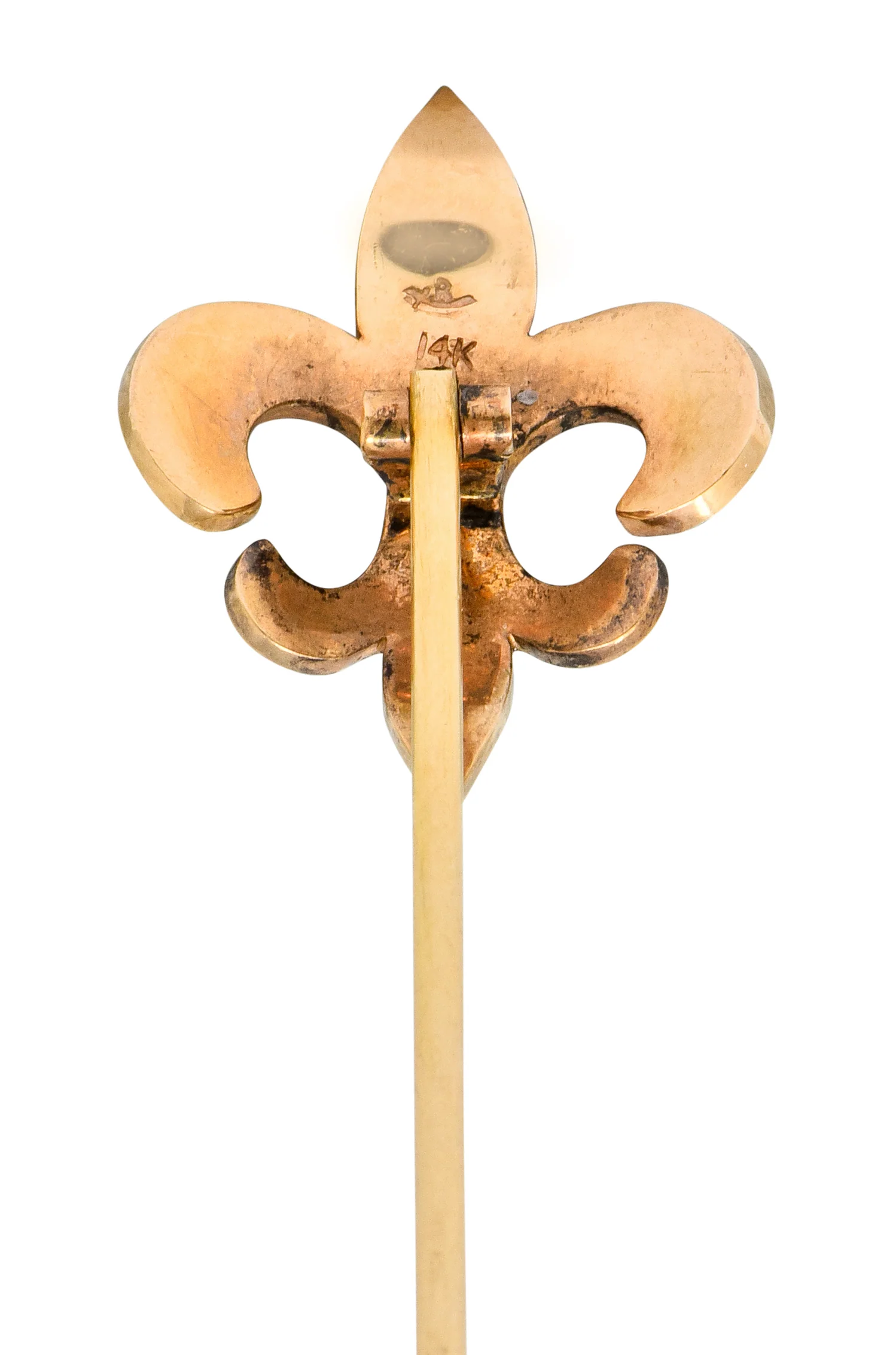 Riker Bros. Art Nouveau Seed Pearl 14 Karat Gold Fleur-De-Lis Stickpin - Image 3