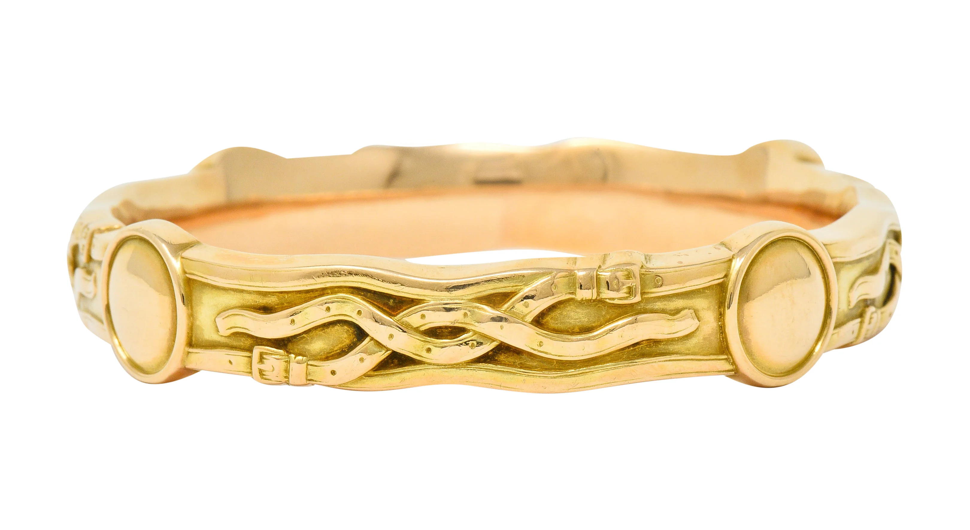 Riker Brothers Art Nouveau 14 Karat Gold Buckle Bangle Bracelet - Image 3