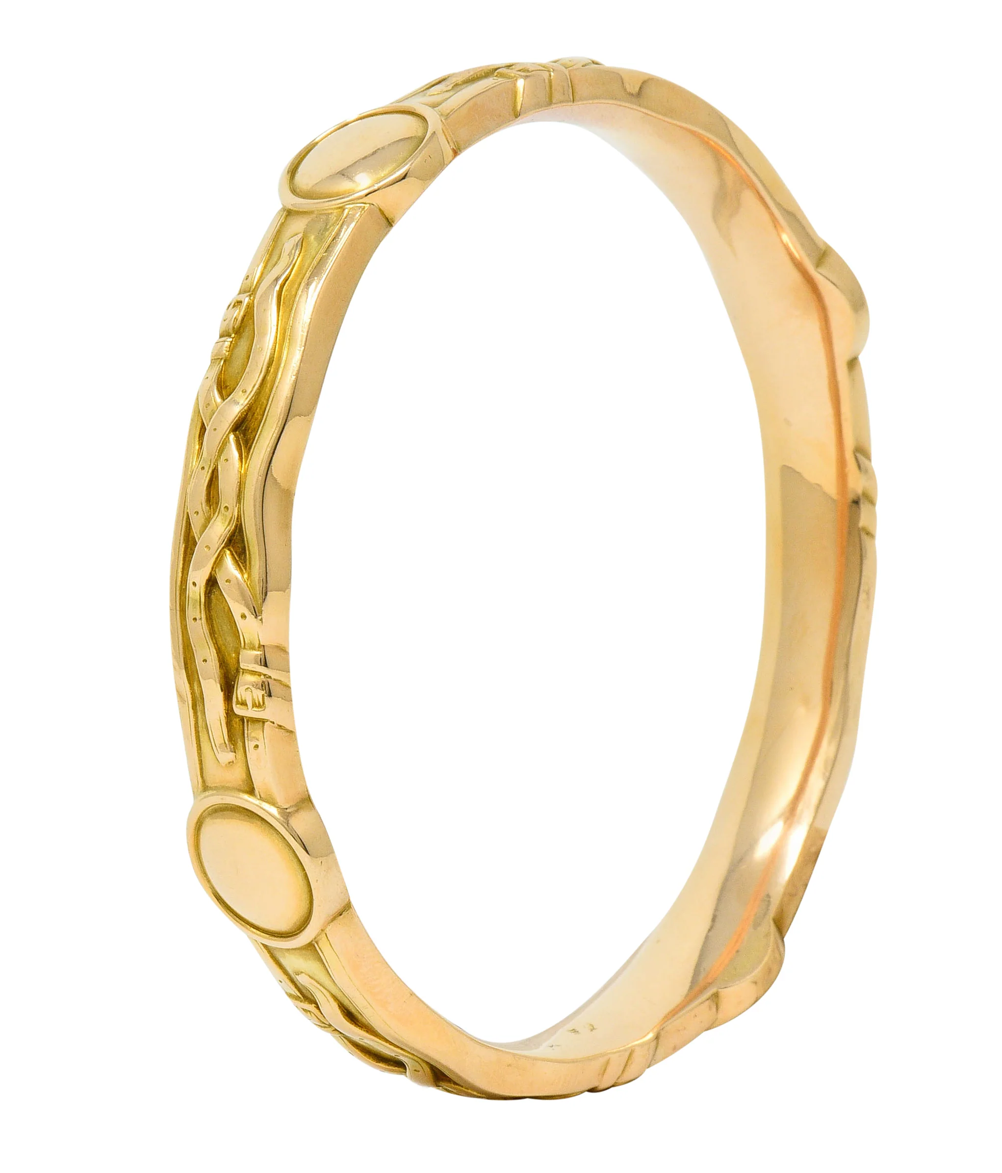 Riker Brothers Art Nouveau 14 Karat Gold Buckle Bangle Bracelet - Image 7