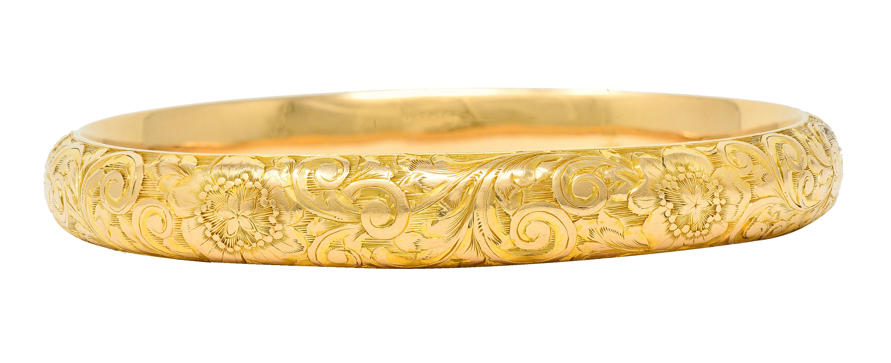 Riker Brothers Art Nouveau 14 Karat Gold Cherry Blossom Antique Bangle Bracelet - Image 3