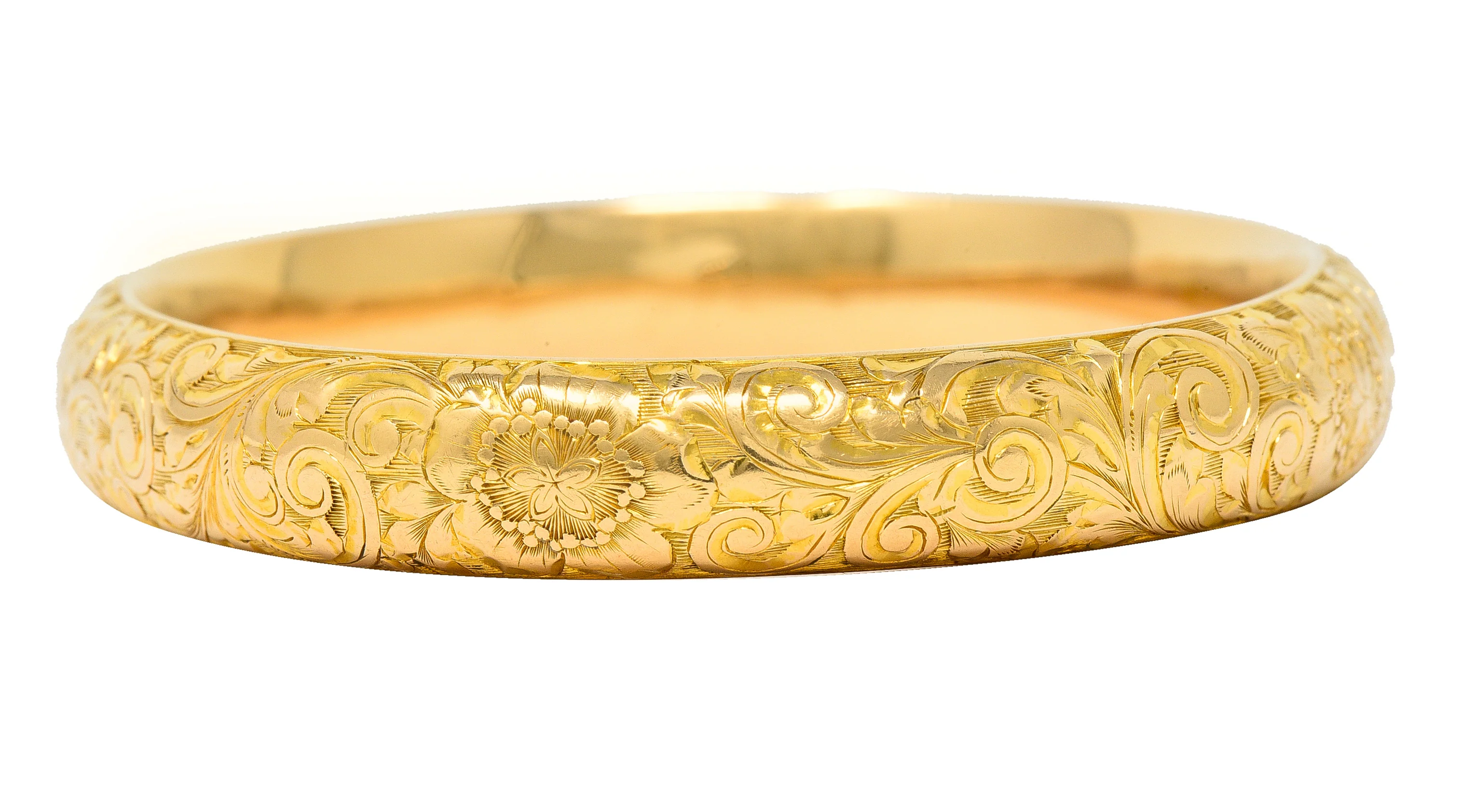 Riker Brothers Art Nouveau 14 Karat Gold Cherry Blossom Antique Bangle Bracelet - Image 5