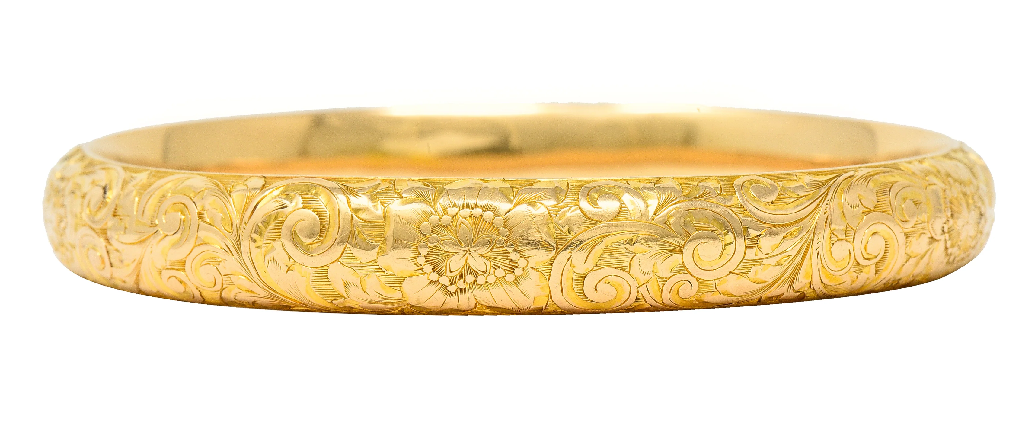 Riker Brothers Art Nouveau 14 Karat Gold Cherry Blossom Antique Bangle Bracelet - Image 6