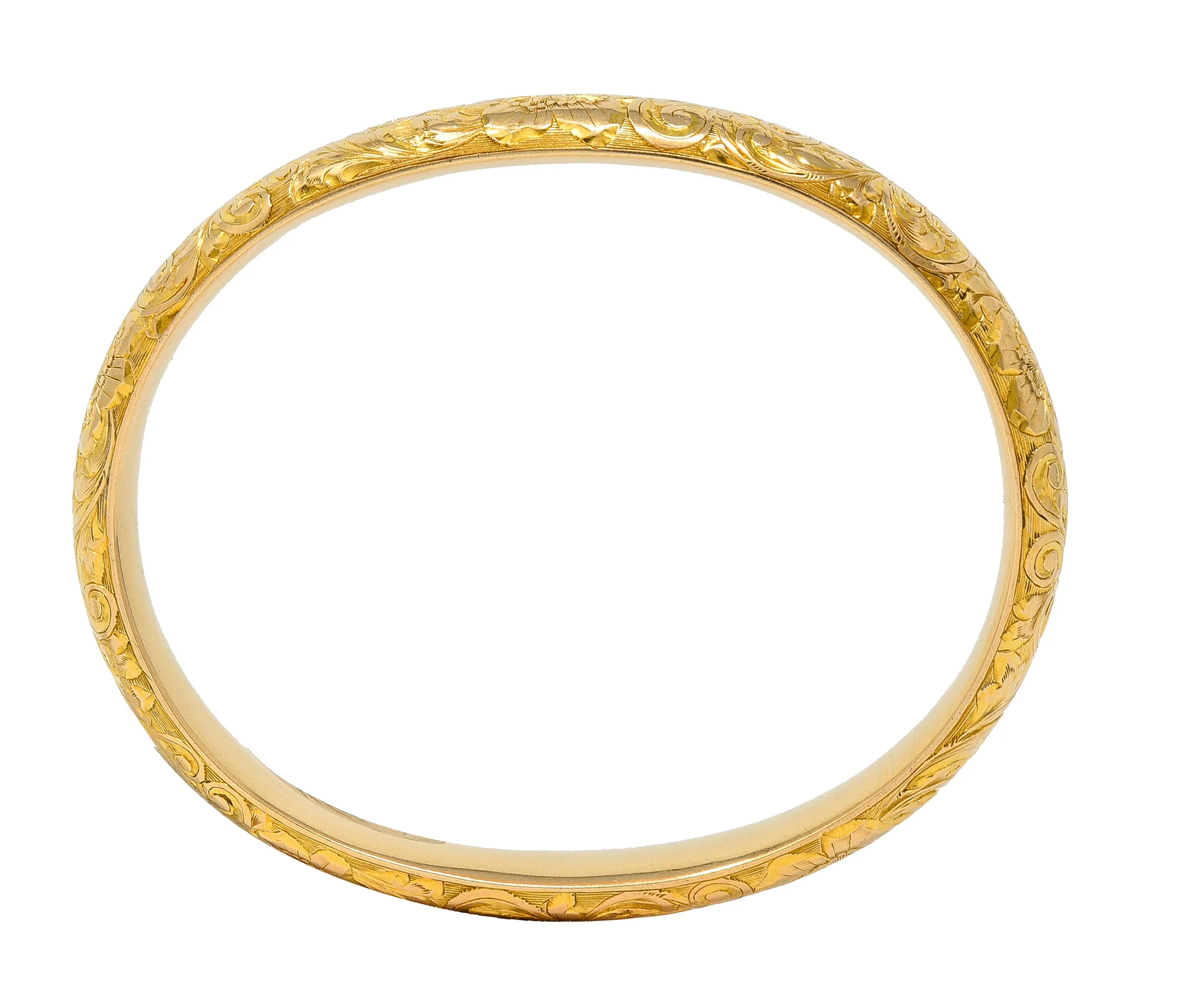 Riker Brothers Art Nouveau 14 Karat Gold Cherry Blossom Antique Bangle Bracelet - Image 7