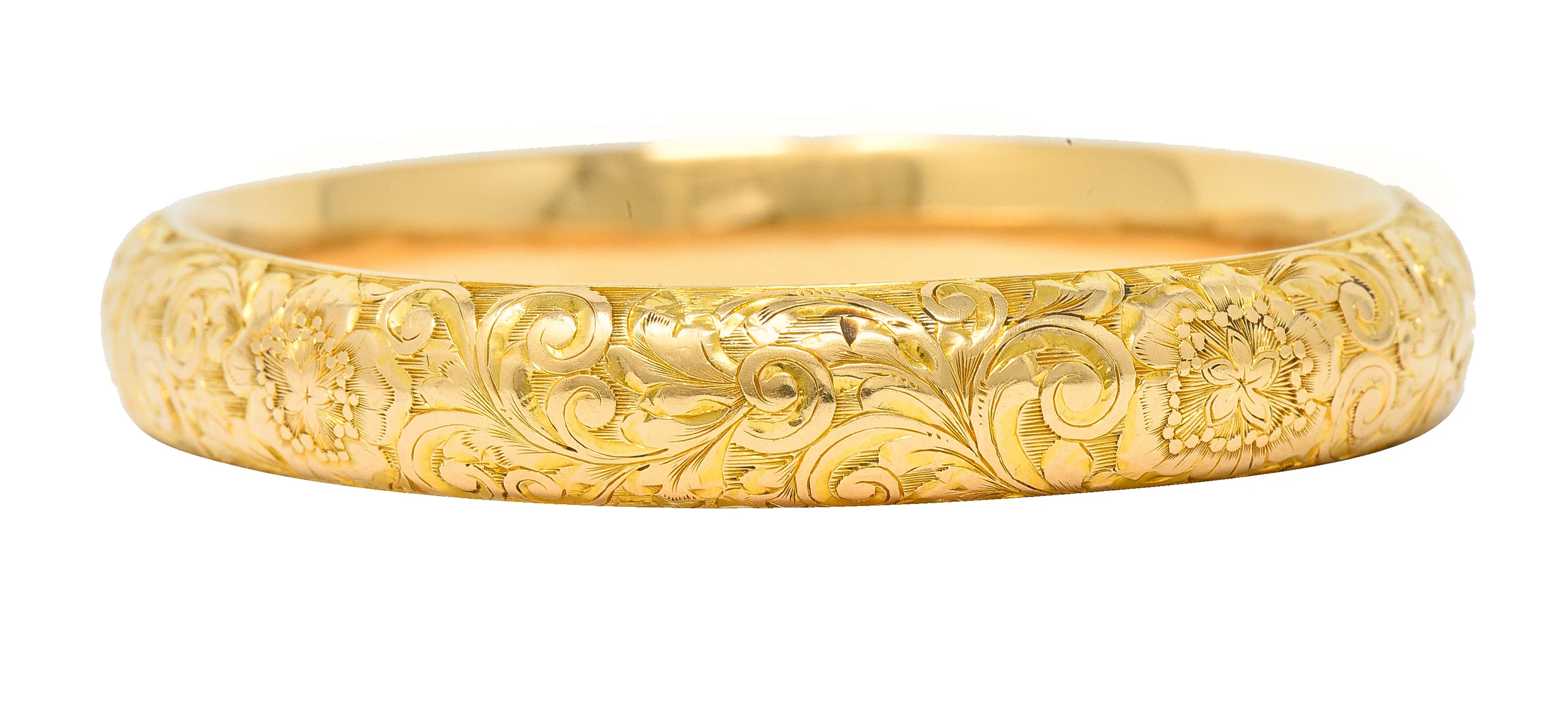 Riker Brothers Art Nouveau 14 Karat Gold Cherry Blossom Antique Bangle Bracelet - Image 8