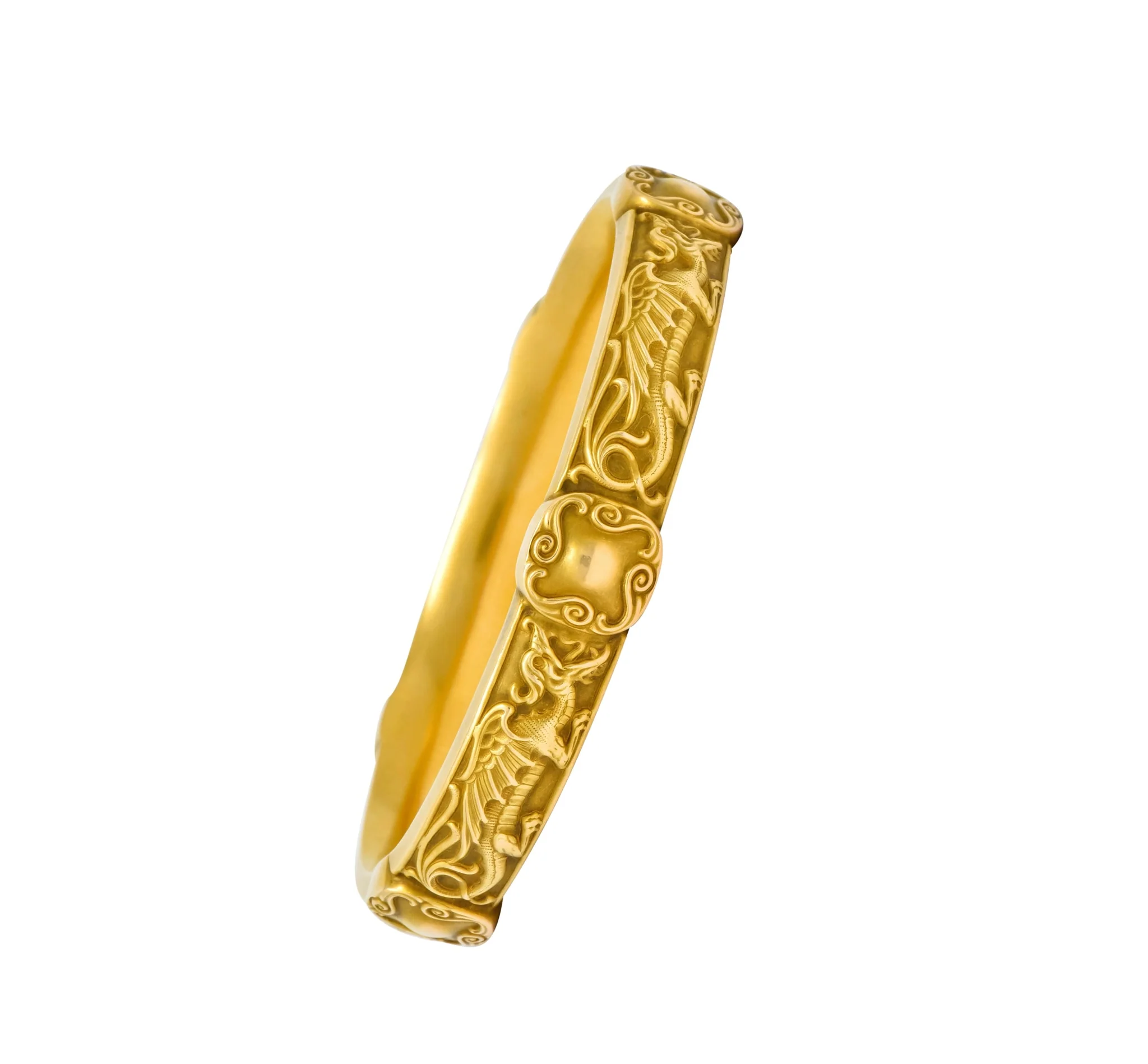 Riker Brothers Art Nouveau 14 Karat Gold Dragon Bangle Bracelet - Image 2