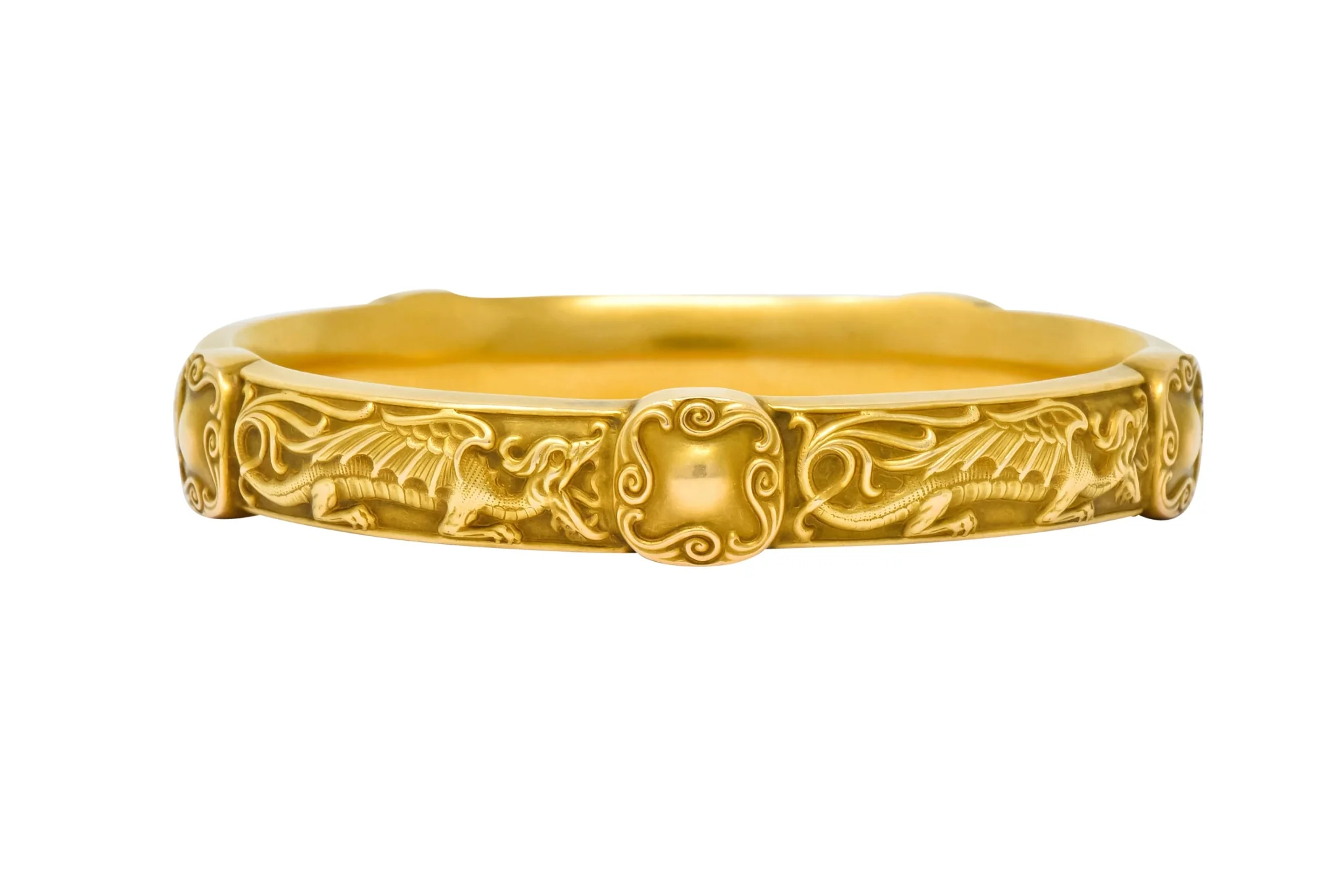 Riker Brothers Art Nouveau 14 Karat Gold Dragon Bangle Bracelet - Image 3