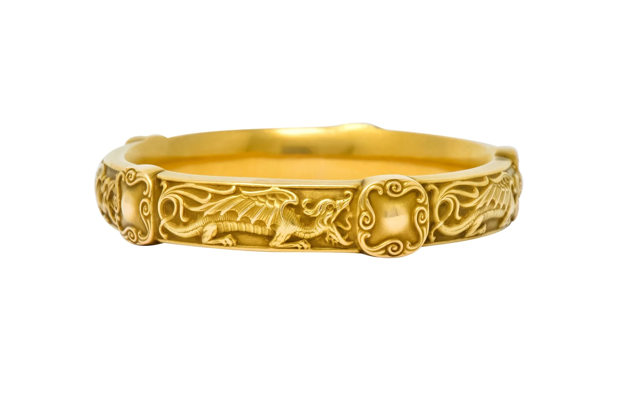 Riker Brothers Art Nouveau 14 Karat Gold Dragon Bangle Bracelet - Image 4