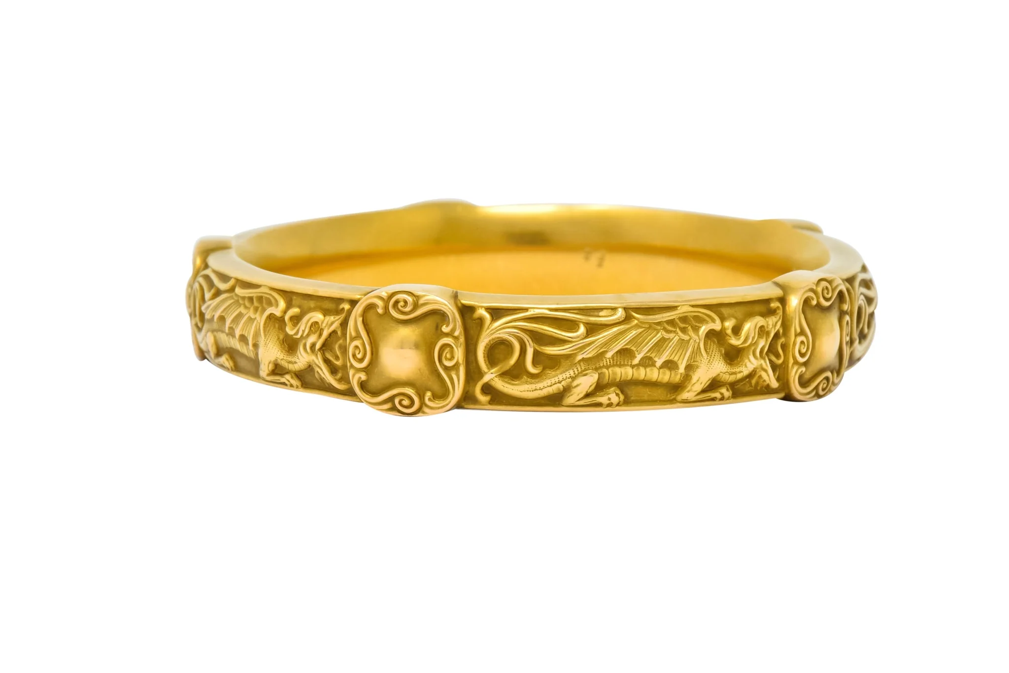 Riker Brothers Art Nouveau 14 Karat Gold Dragon Bangle Bracelet - Image 5