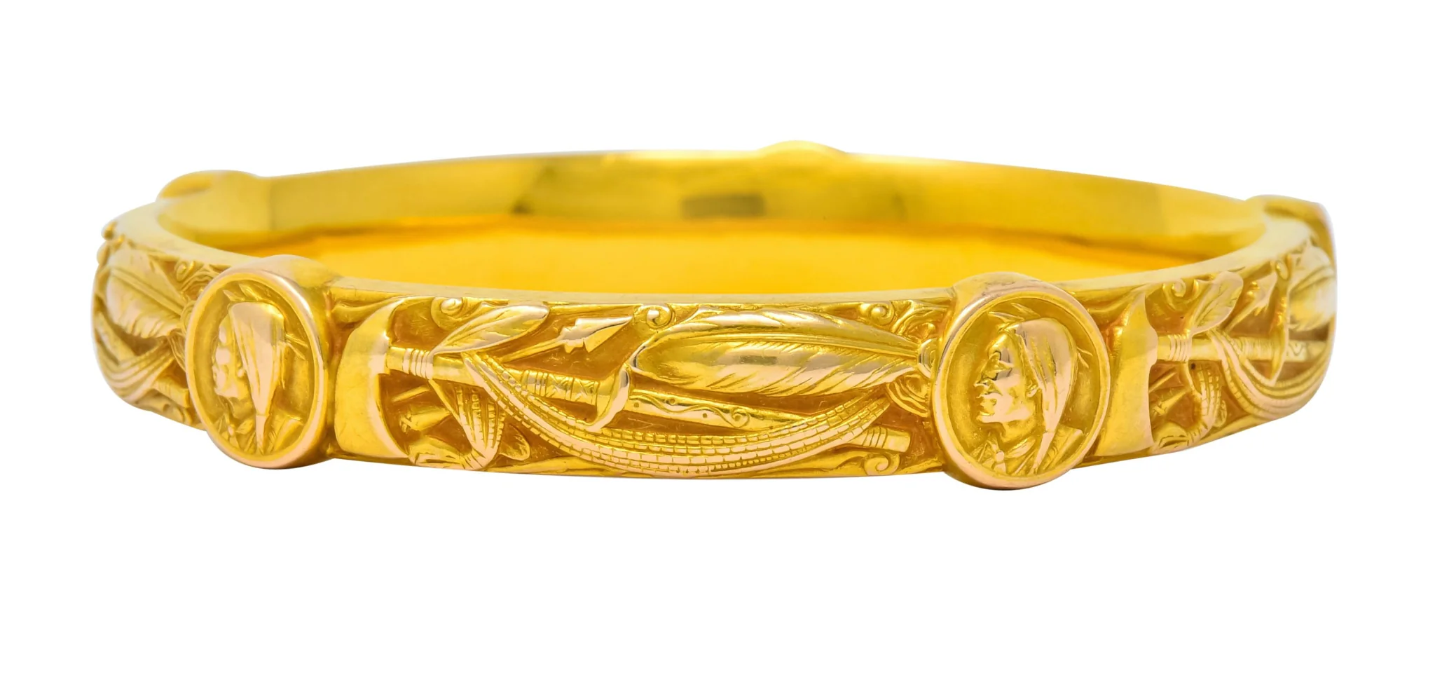 Riker Brothers Art Nouveau 14 Karat Gold Native American Bangle Bracelet - Image 4