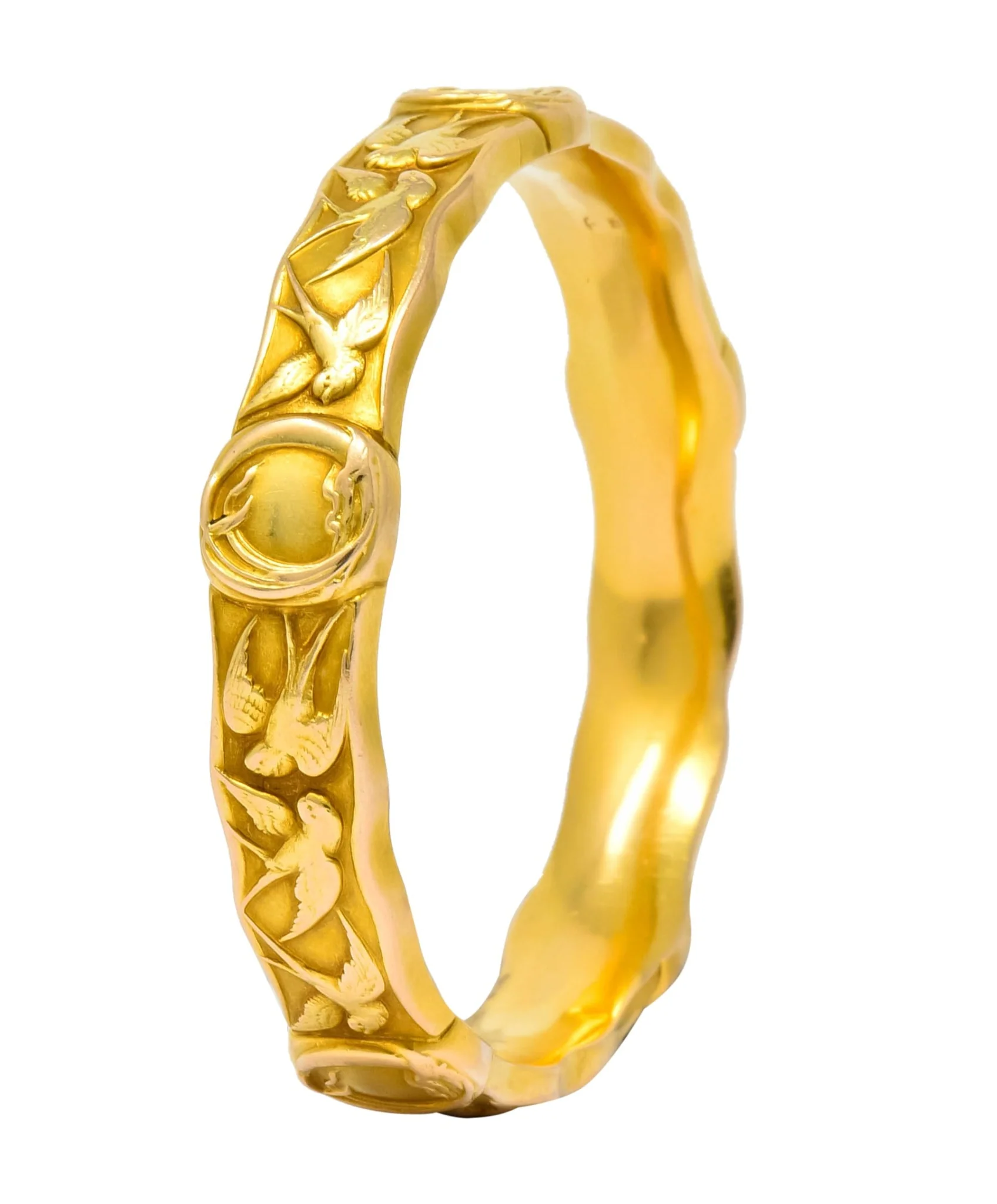 Riker Brothers Art Nouveau 14 Karat Gold Swallow Bird Bangle Bracelet - Image 2