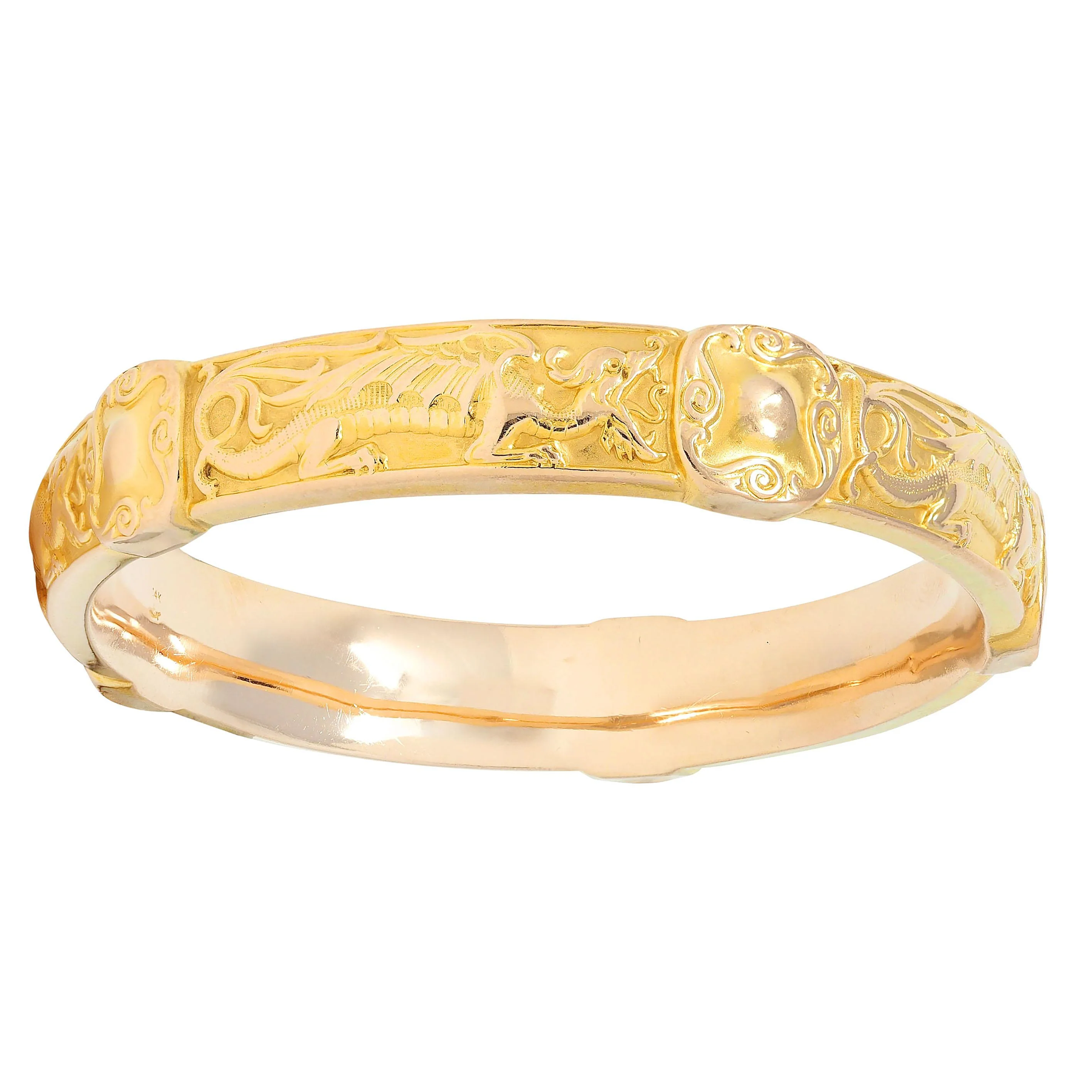 Riker Brothers Art Nouveau 14 Karat Yellow Gold Antique Dragon Bangle Bracelet - Image 6