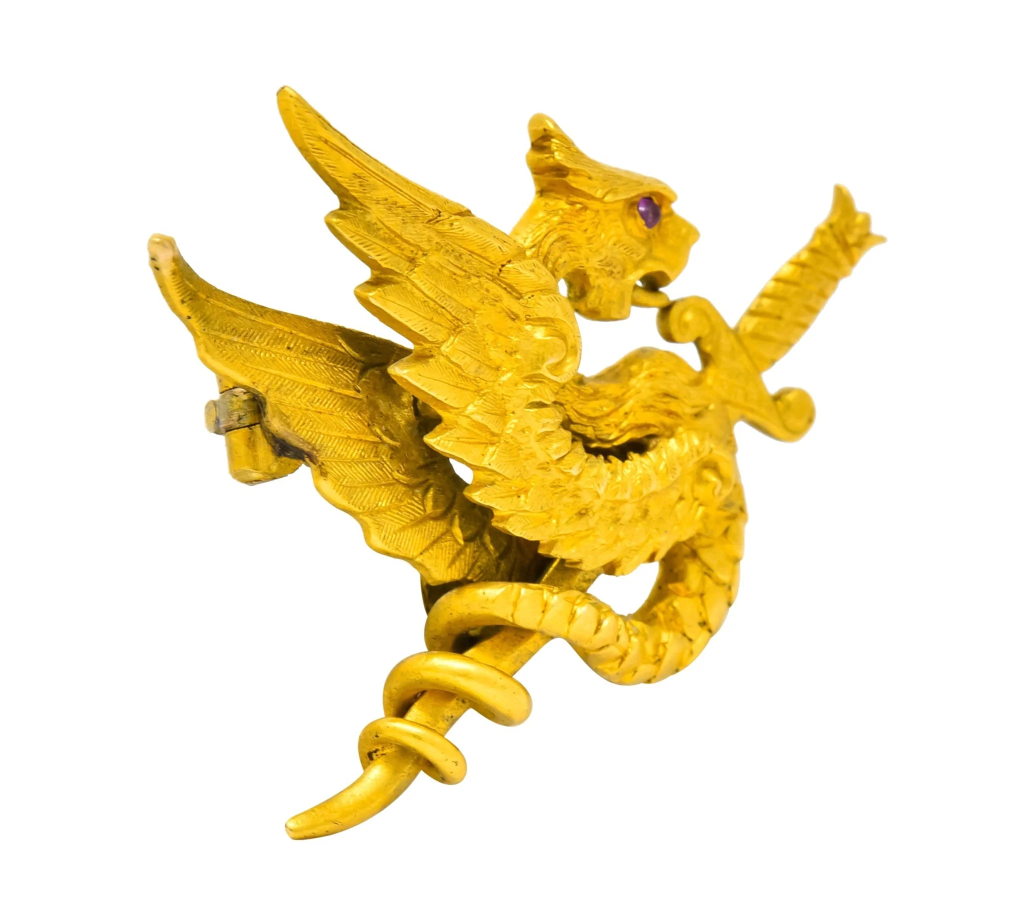 Riker Brothers Art Nouveau 14 Karat Yellow Gold Dragon Brooch Circa 1900 - Image 3