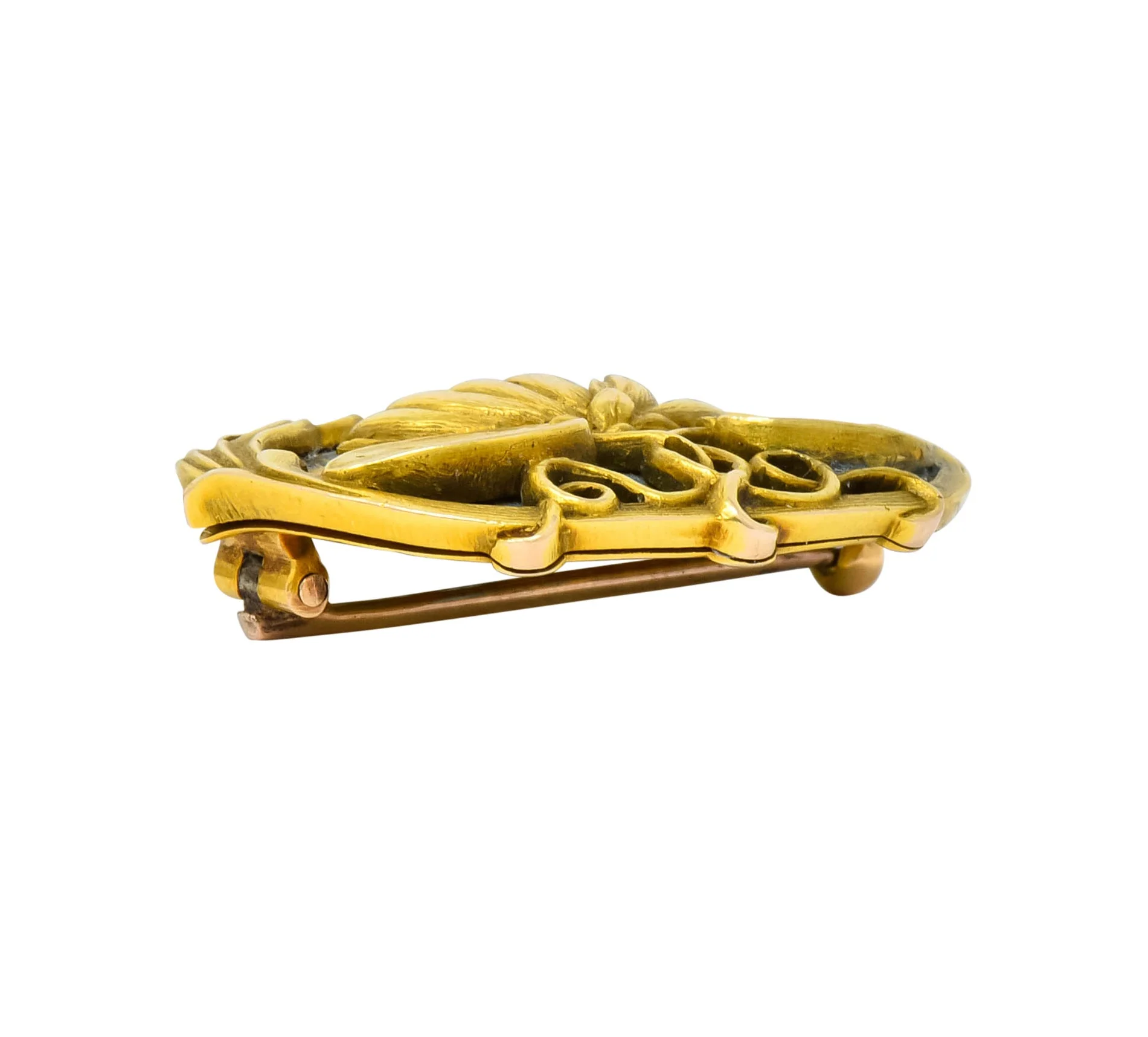 Riker Brothers Art Nouveau Enamel 14 Karat Gold Lotus Lilypad Brooch - Image 5