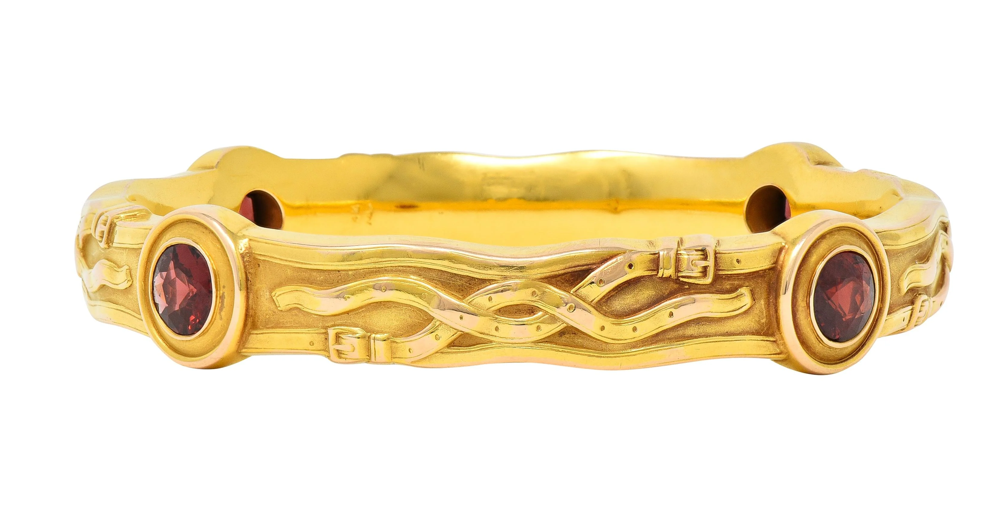 Riker Brothers Art Nouveau Garnet 14 Karat Gold Antique Belt Bangle Bracelet - Image 3