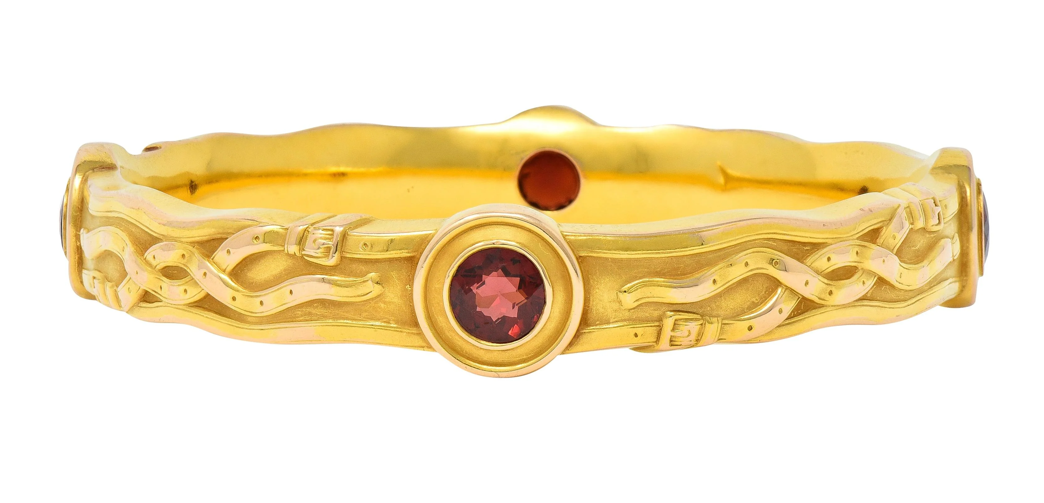Riker Brothers Art Nouveau Garnet 14 Karat Gold Antique Belt Bangle Bracelet - Image 4