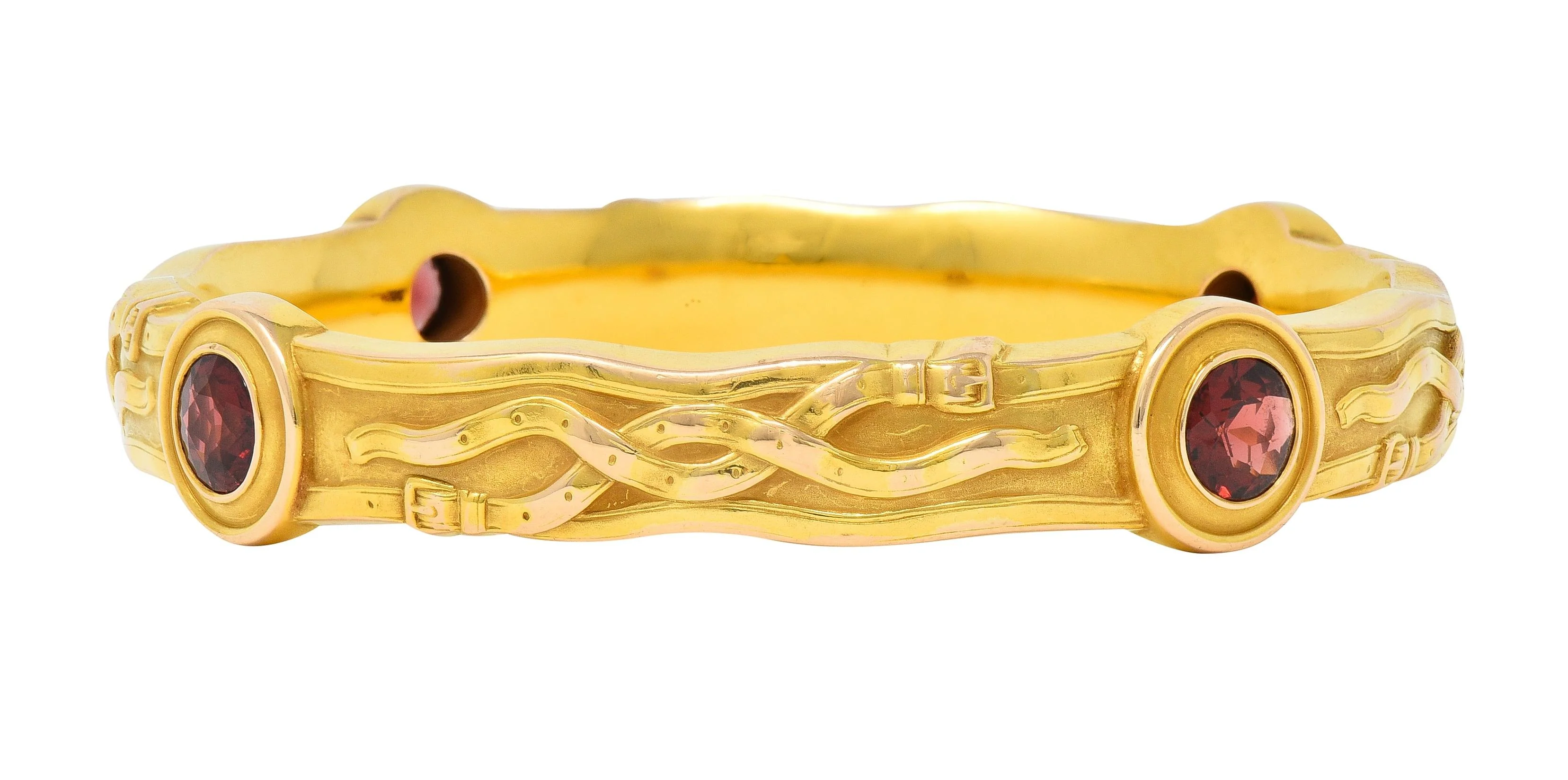 Riker Brothers Art Nouveau Garnet 14 Karat Gold Antique Belt Bangle Bracelet - Image 5
