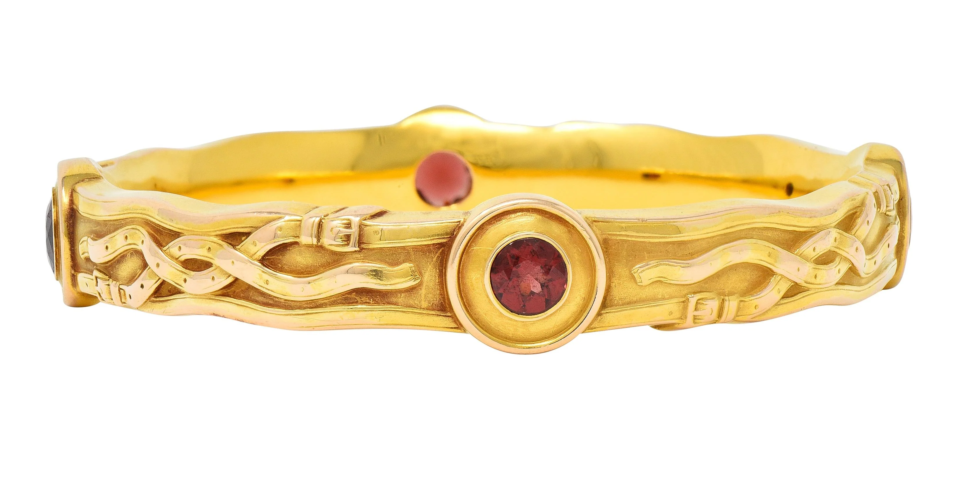 Riker Brothers Art Nouveau Garnet 14 Karat Gold Antique Belt Bangle Bracelet - Image 6