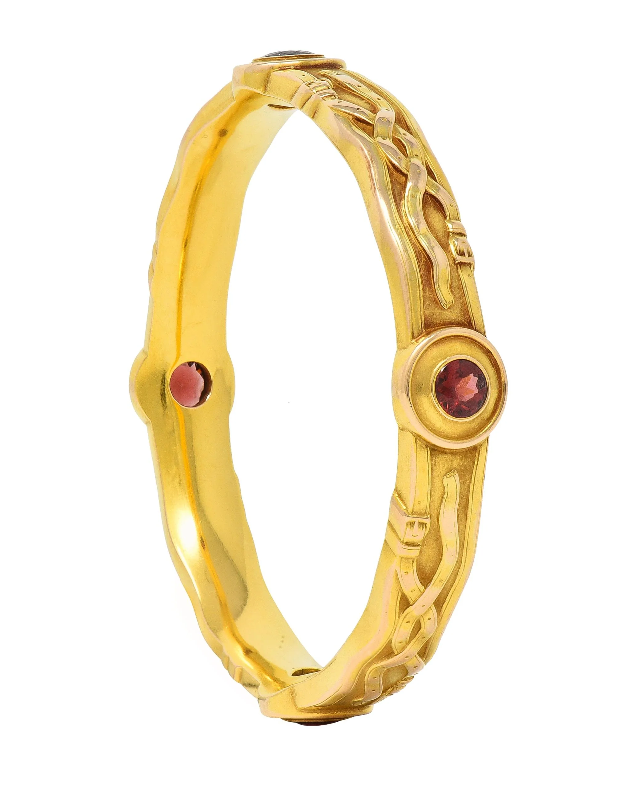 Riker Brothers Art Nouveau Garnet 14 Karat Gold Antique Belt Bangle Bracelet - Image 9