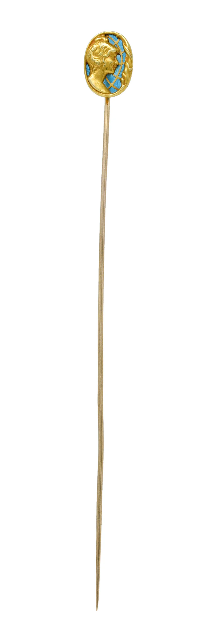 Riker Brothers Art Nouveau Plique-A-Jour 14 Karat Gold Hat Stickpin - Image 3