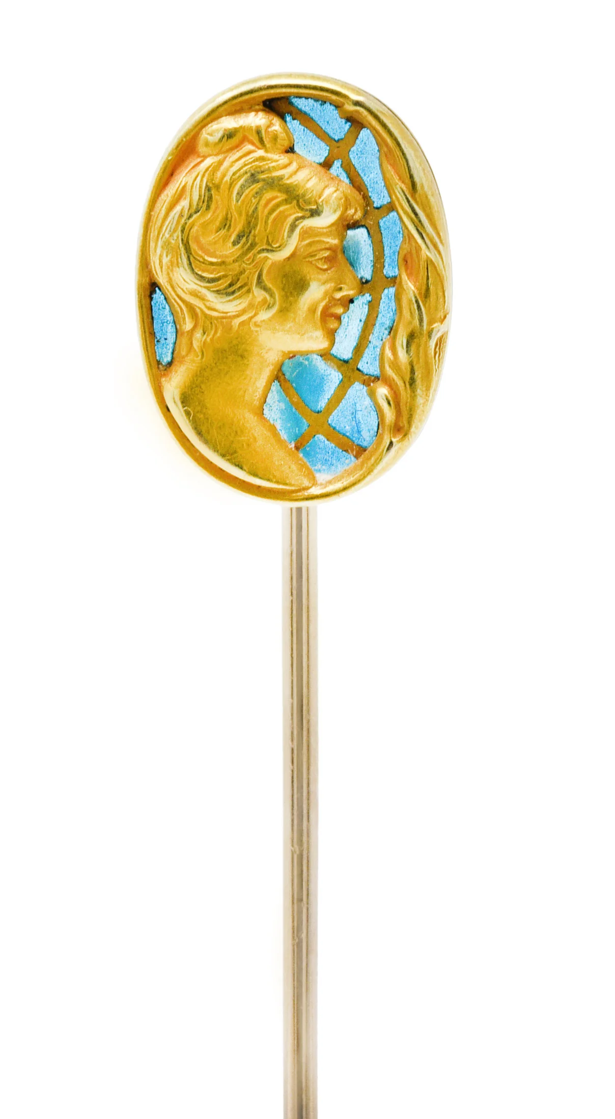 Riker Brothers Art Nouveau Plique-A-Jour 14 Karat Gold Hat Stickpin - Image 5