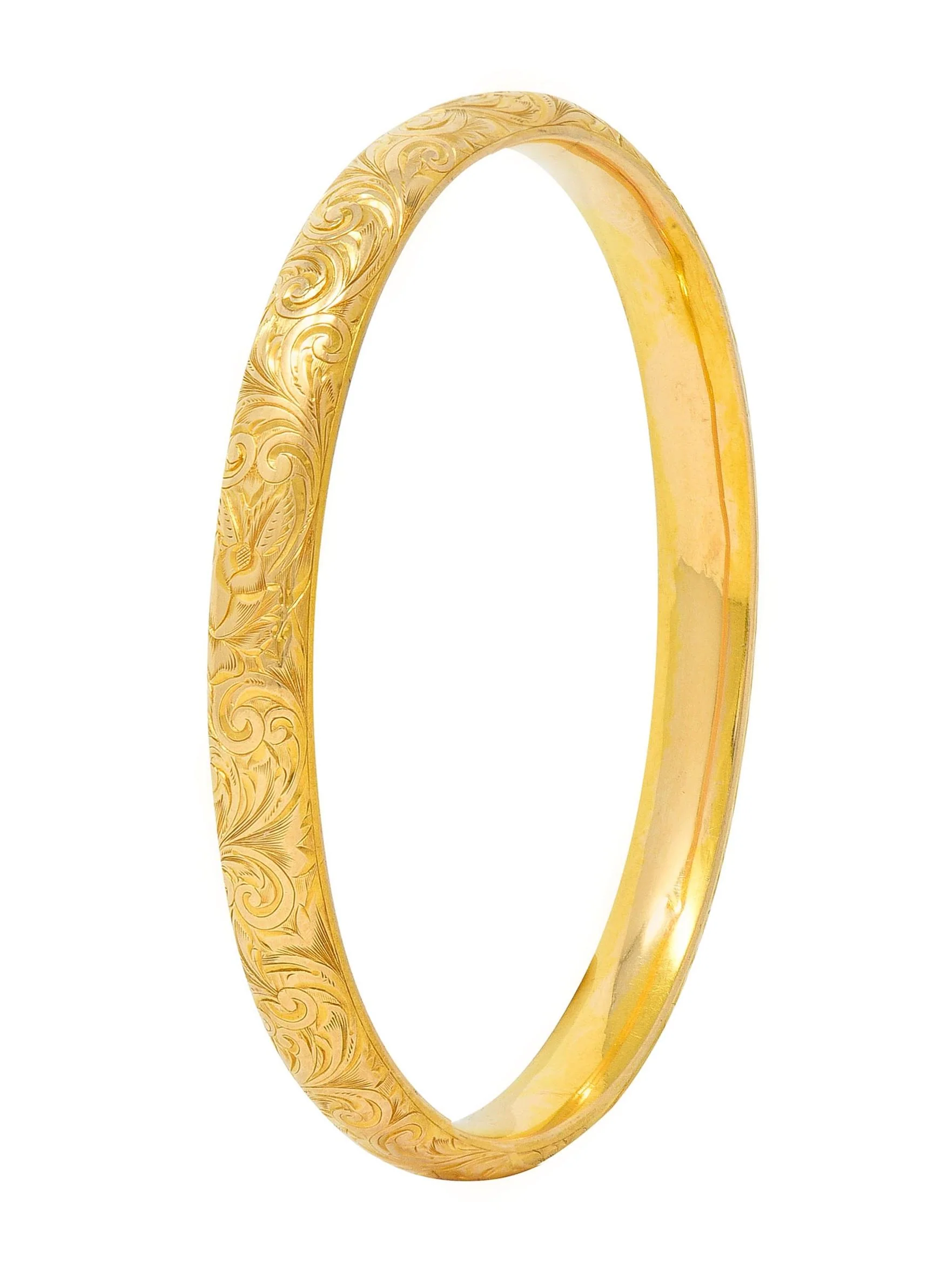 Riker Brothers Victorian 14 Karat Yellow Gold Scroll Antique Bangle Bracelet - Image 3