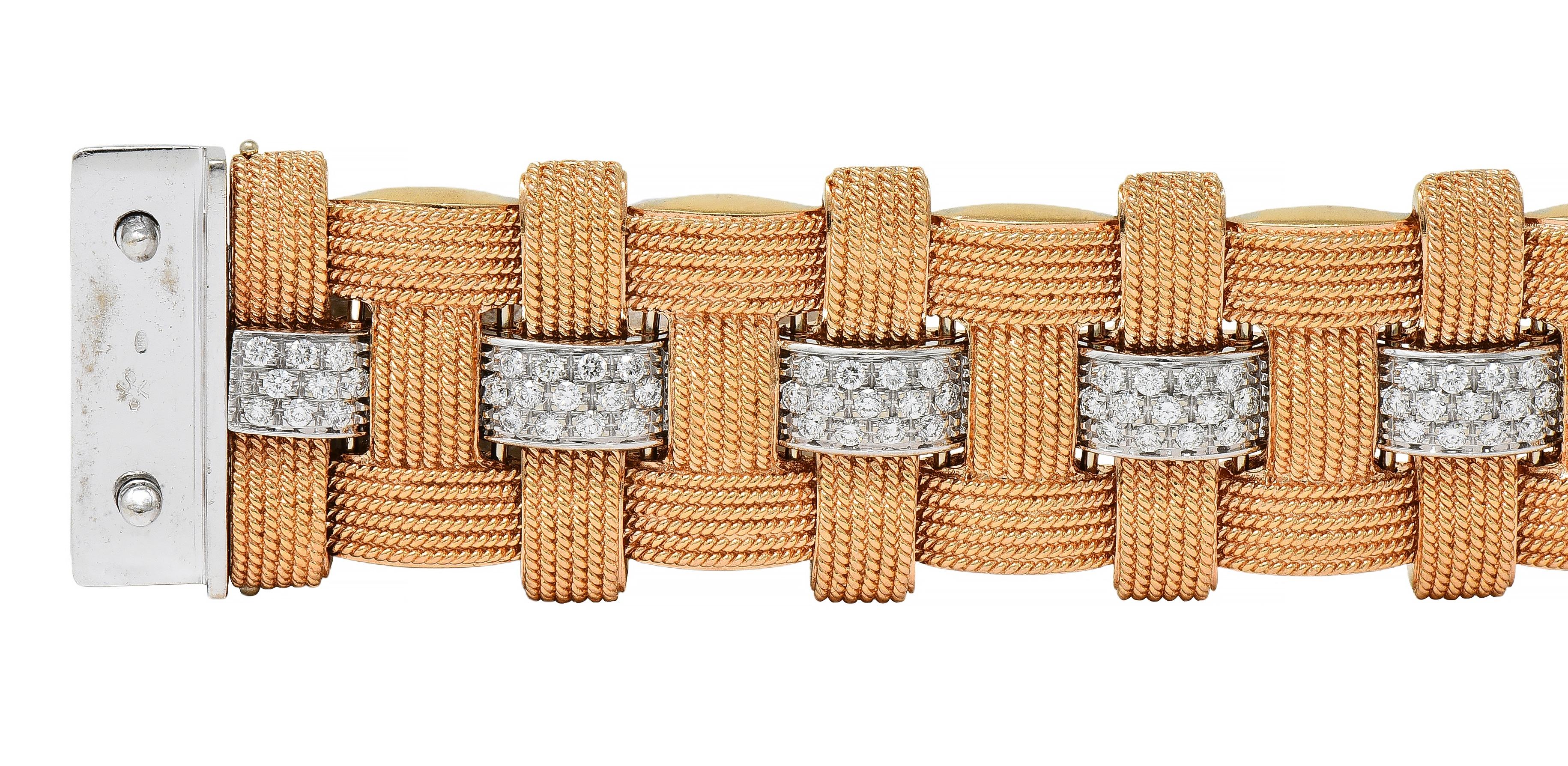 Roberto Coin 3.48 CTW Diamond Ruby 18 Karat Two-Tone Gold Woven Magnifica Bracelet - Image 4